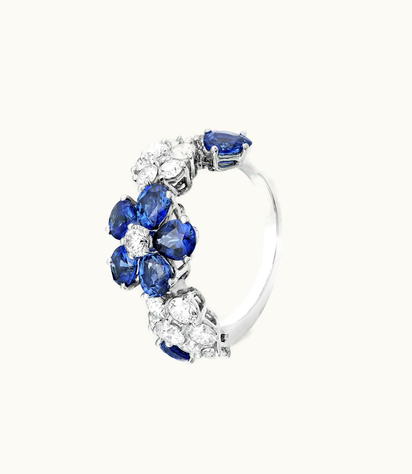 Van Cleef & Arpels Folie Des Prés Ring. Rhodium Plated 18k White Gold, Sapphires, Diamonds