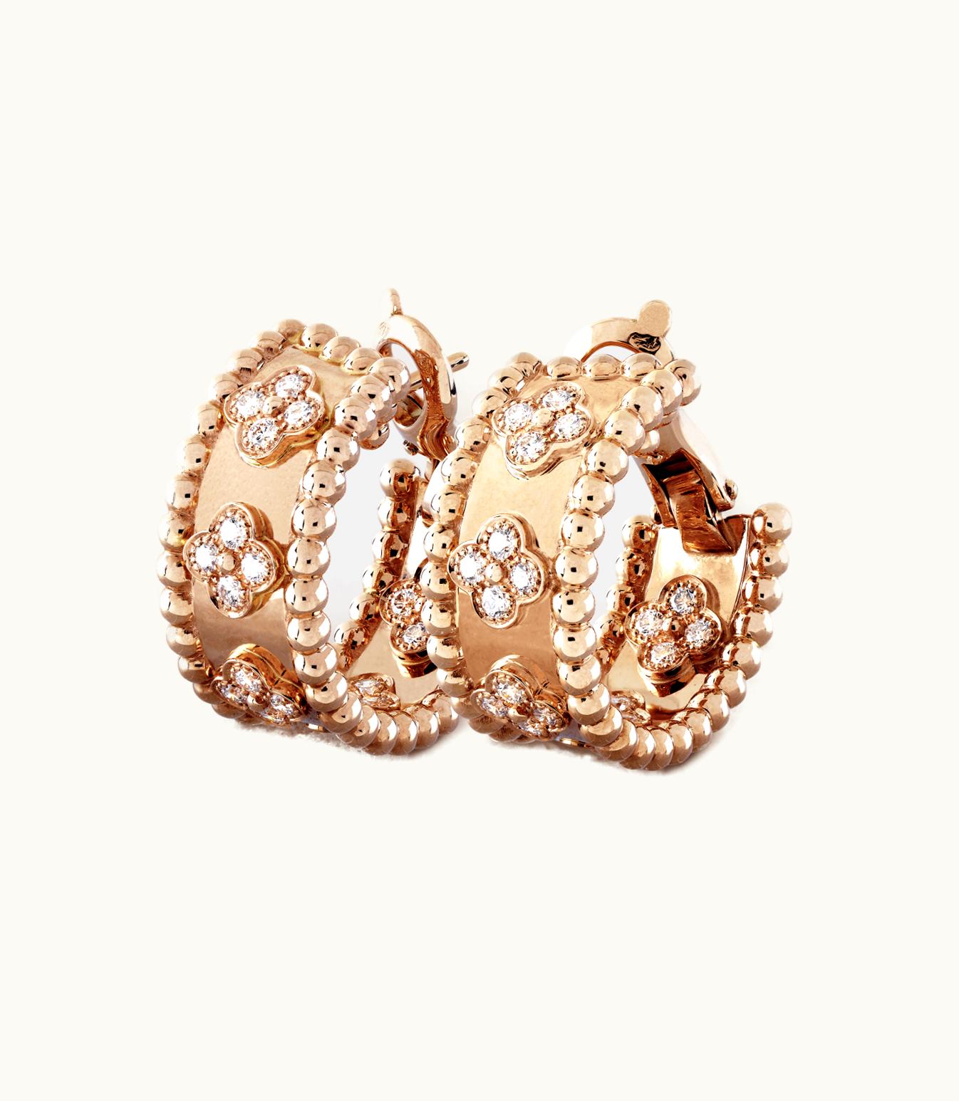 Van Cleef & Arpels Perlée Clovers Hoop Earrings, 18k Rose Gold, Diamonds