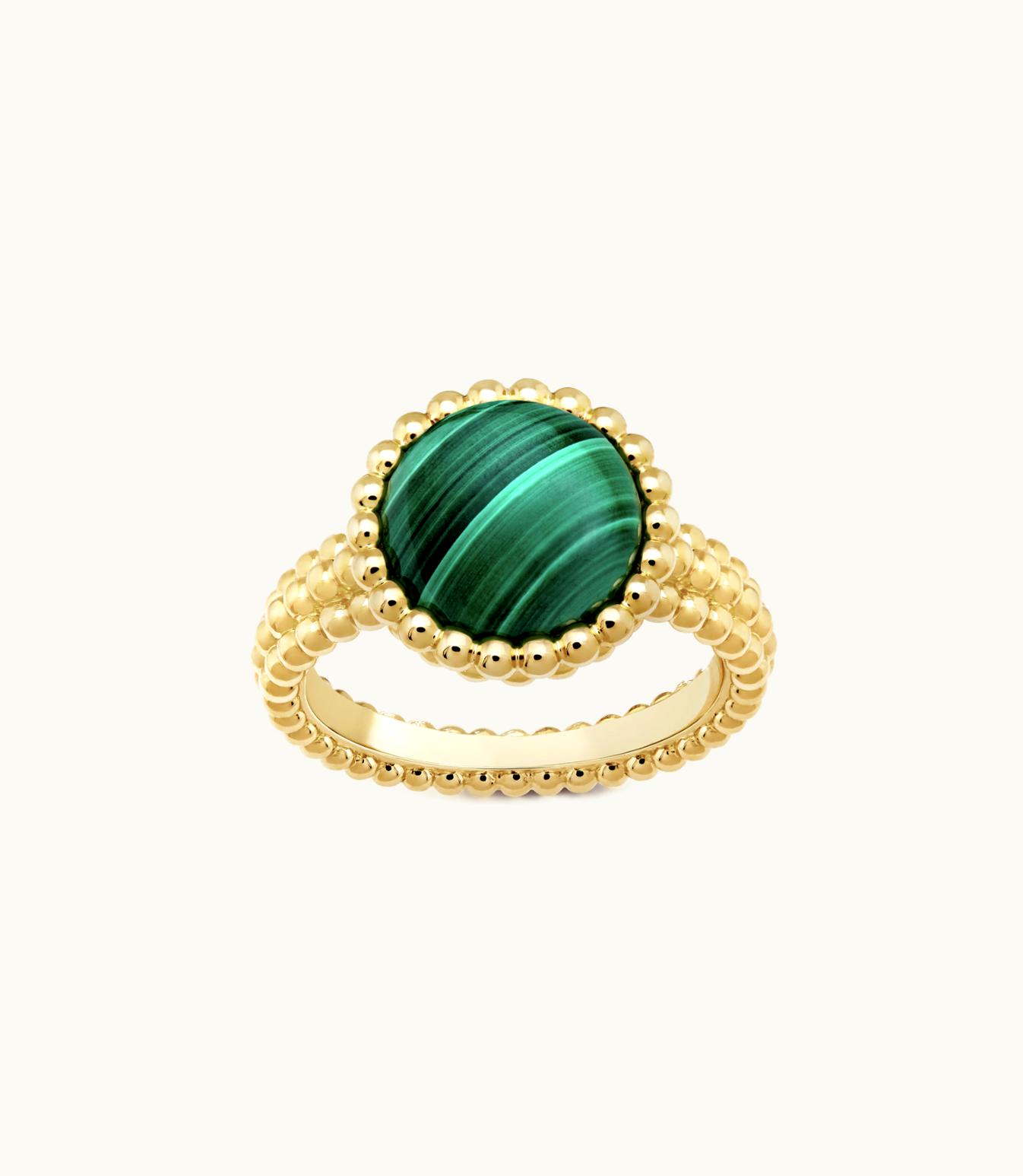 Van Cleef & Arpels Perlée Couleurs Ring, 18k Yellow Gold, Malachite