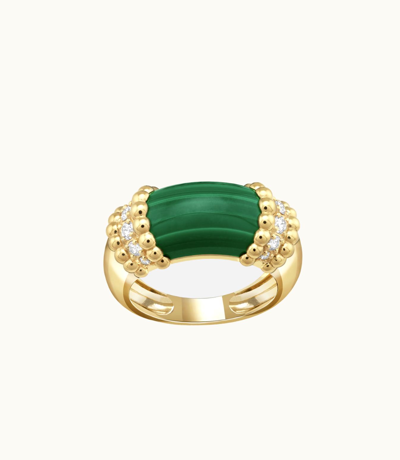 Van Cleef & Arpels Perlée Couleurs Ring, 18k Yellow Gold, Malachite, Diamonds
