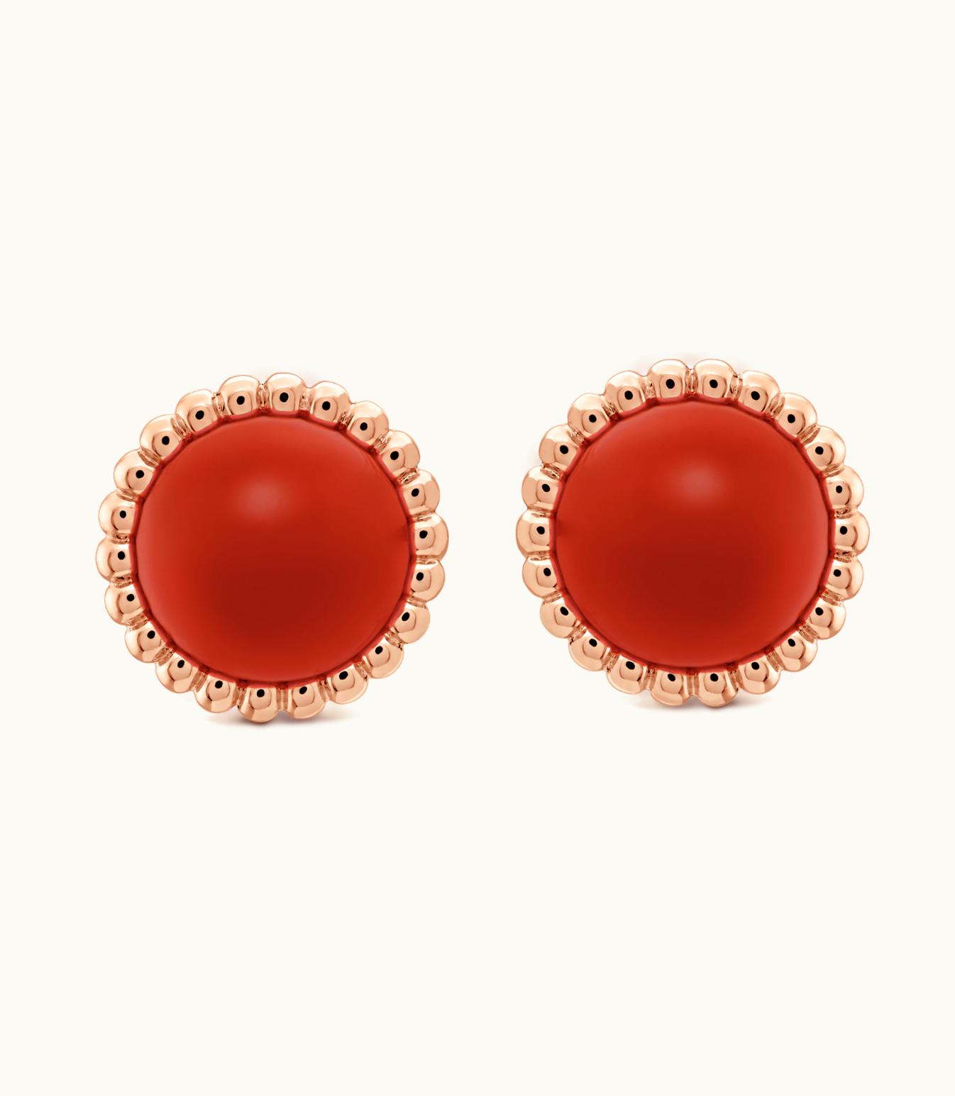 Van Cleef & Arpels Perlée Couleurs Earrings, 18k Rose Gold, Carnelian