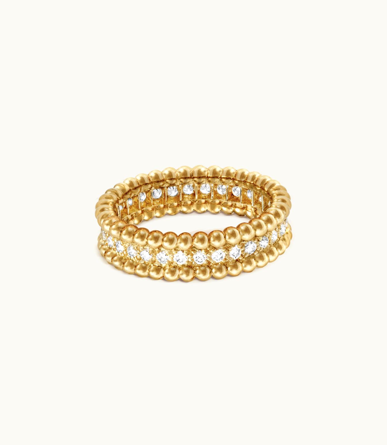 Van Cleef & Arpels Perlée Diamonds Ring, 1 Row, 18k Yellow Gold, Diamonds