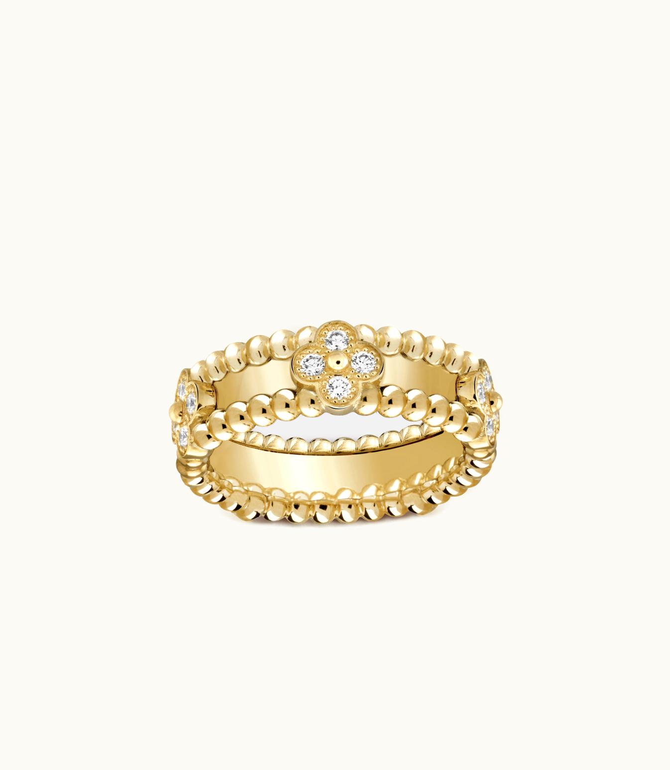 Van Cleef & Arpels Perlée Sweet Clovers Ring, 18k Yellow Gold, Diamonds