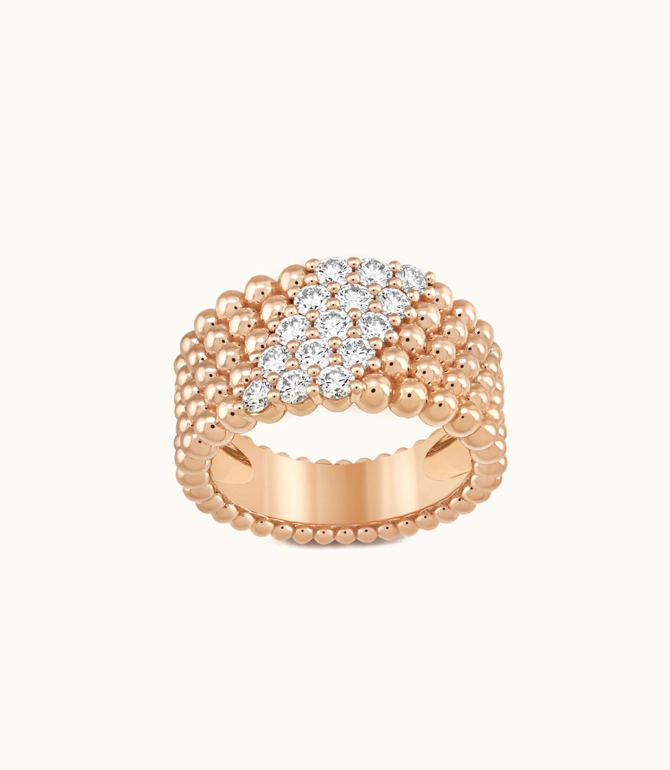 Van Cleef & Arpels Perlée Diamonds Ring, 5 Rows, 18k Rose Gold, Diamonds