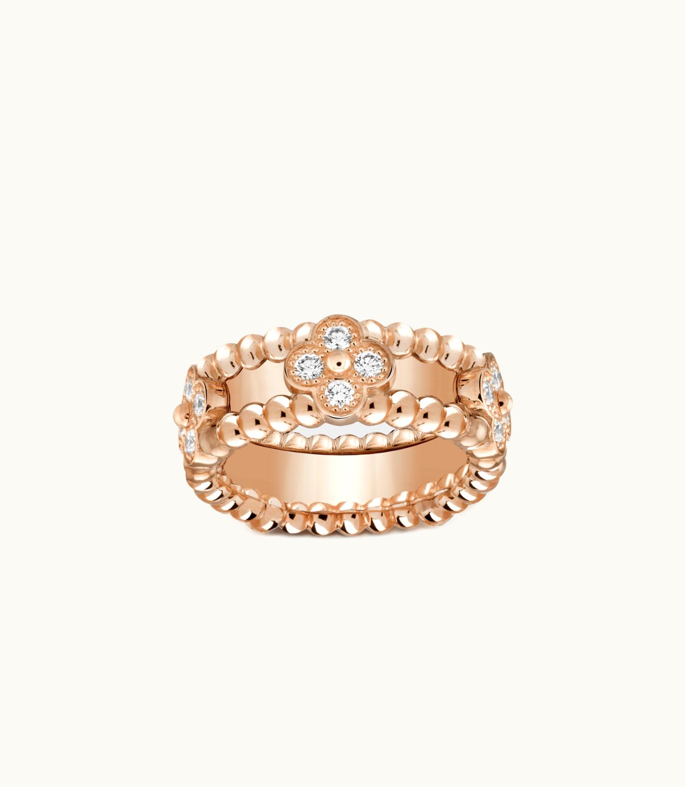 Van Cleef & Arpels Perlée Sweet Clovers Ring, 18k Rose Gold, Diamonds