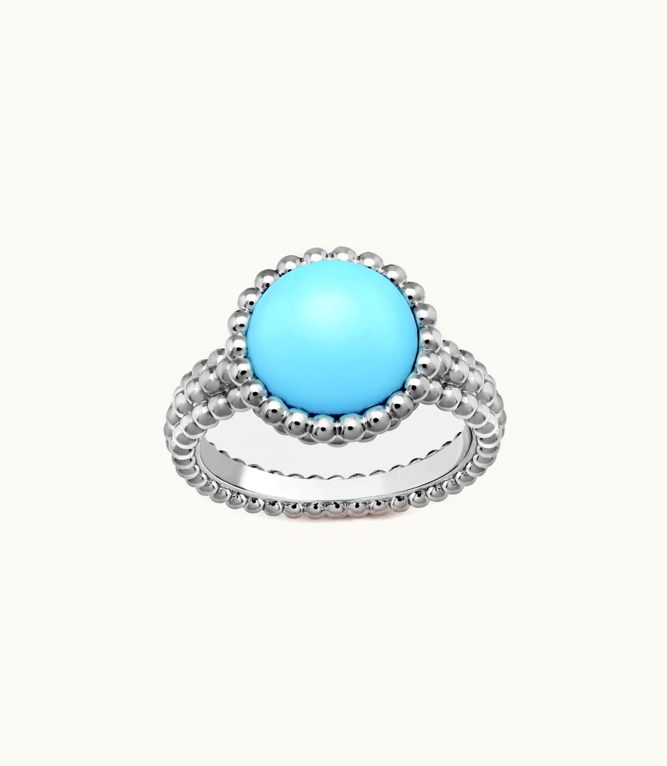 Van Cleef & Arpels Perlée Couleurs Ring, Rhodium Plated 18k White Gold, Turquoise