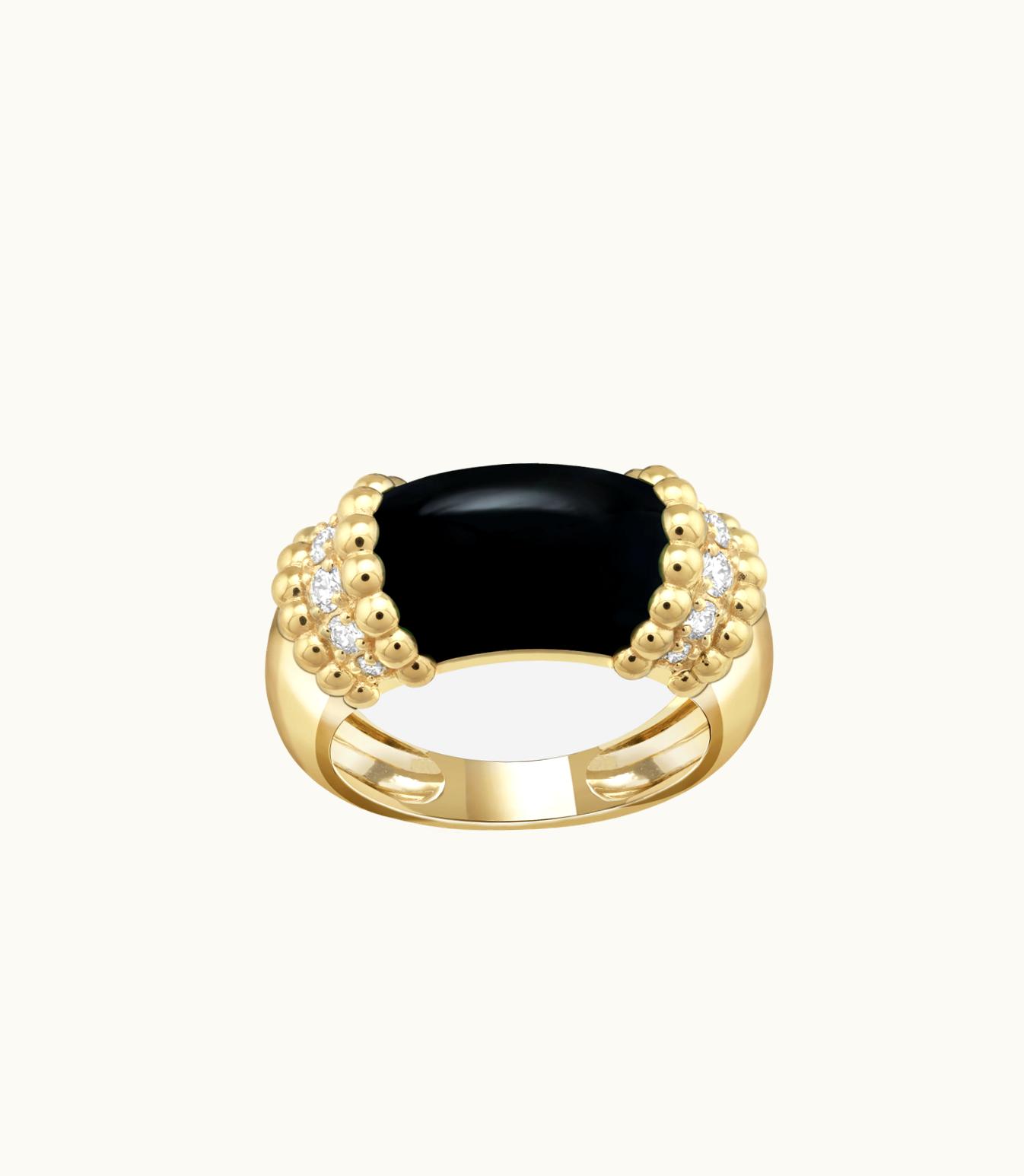 Van Cleef & Arpels Perlée Couleurs Ring, 18k Yellow Gold, Onyx, Diamonds