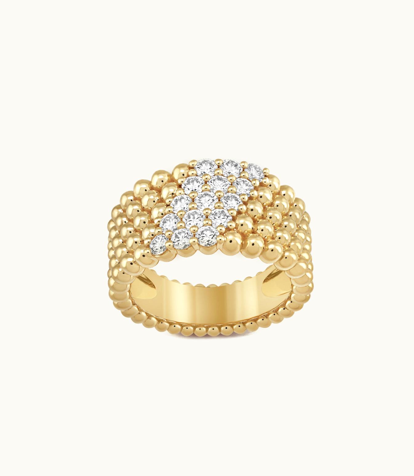 Van Cleef & Arpels Perlée Diamonds Ring, 5 Rows, 18k Yellow Gold, Diamonds