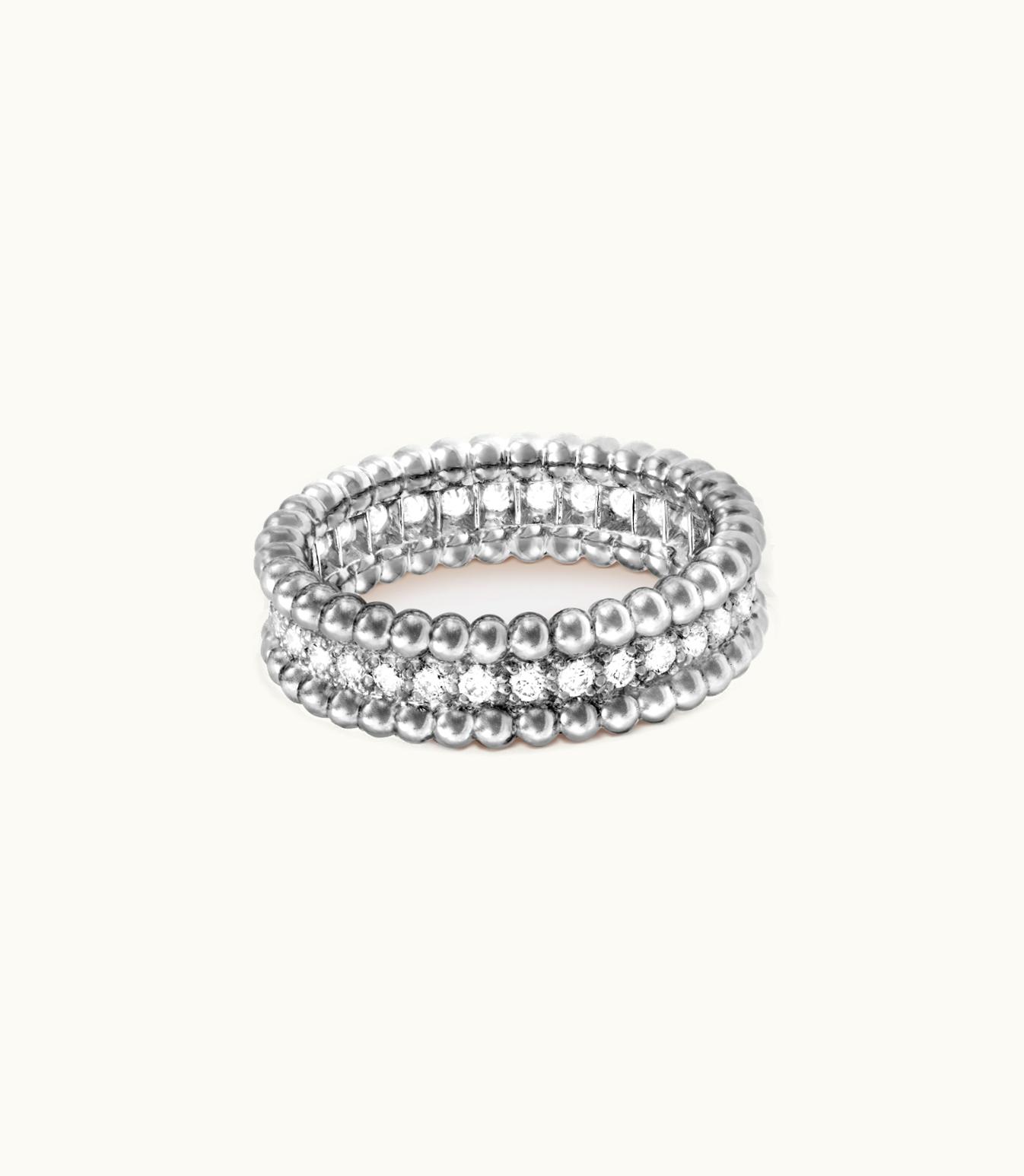 Van Cleef & Arpels Perlée Diamonds Ring, 1 Row, Rhodium Plated 18k White Gold, Diamonds