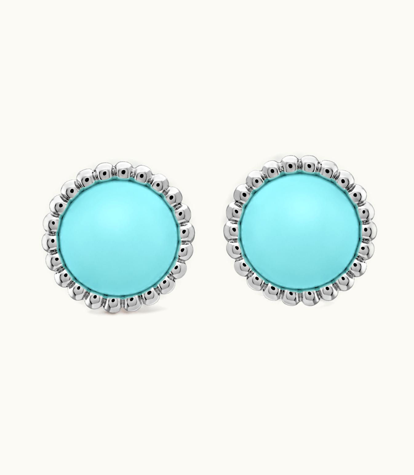 Van Cleef & Arpels Perlée Couleurs Earrings, Rhodium Plated 18k White Gold, Turquoise