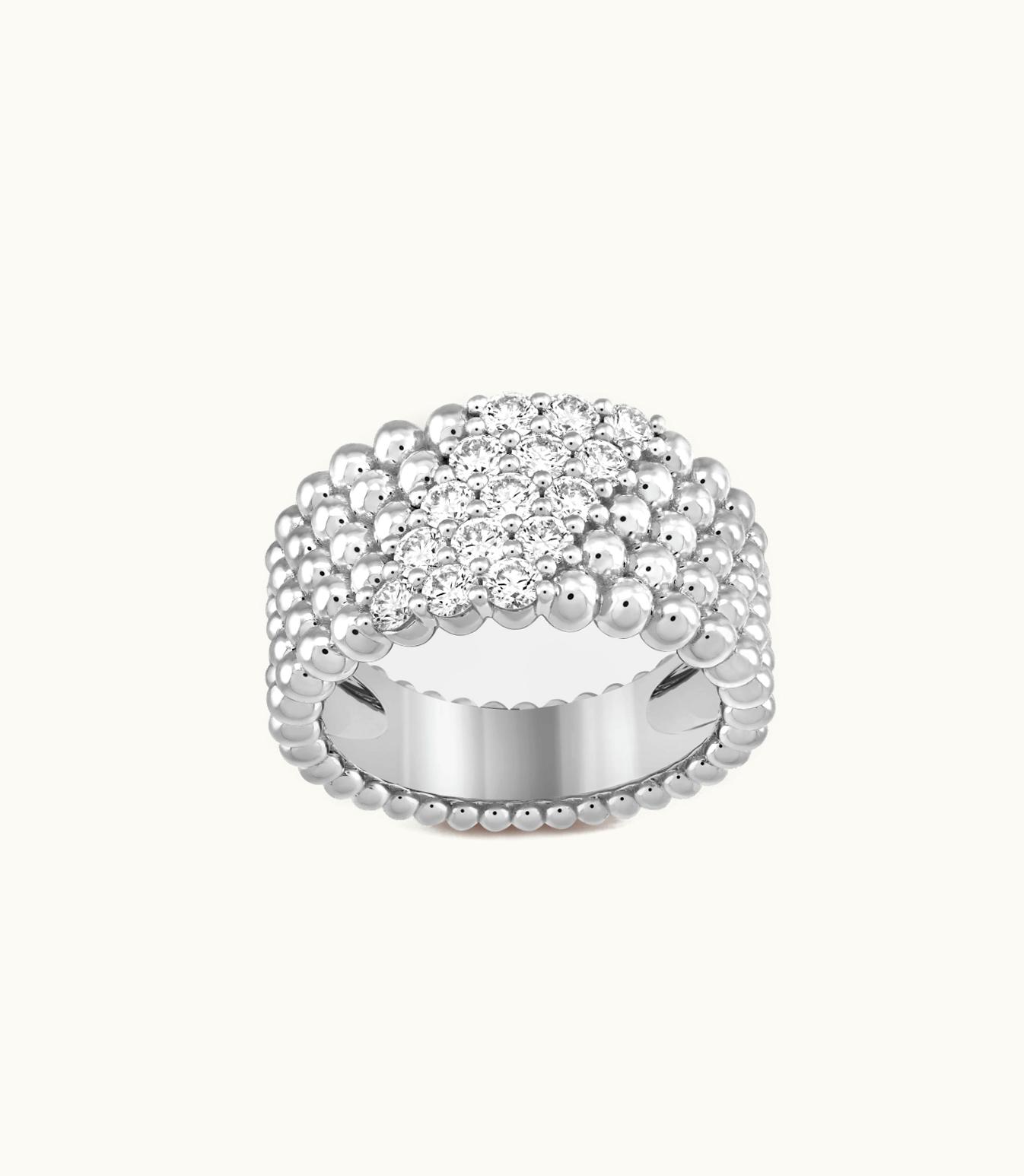 Van Cleef & Arpels Perlée Diamonds Ring, 5 Rows, Rhodium Plated 18k White Gold, Diamonds