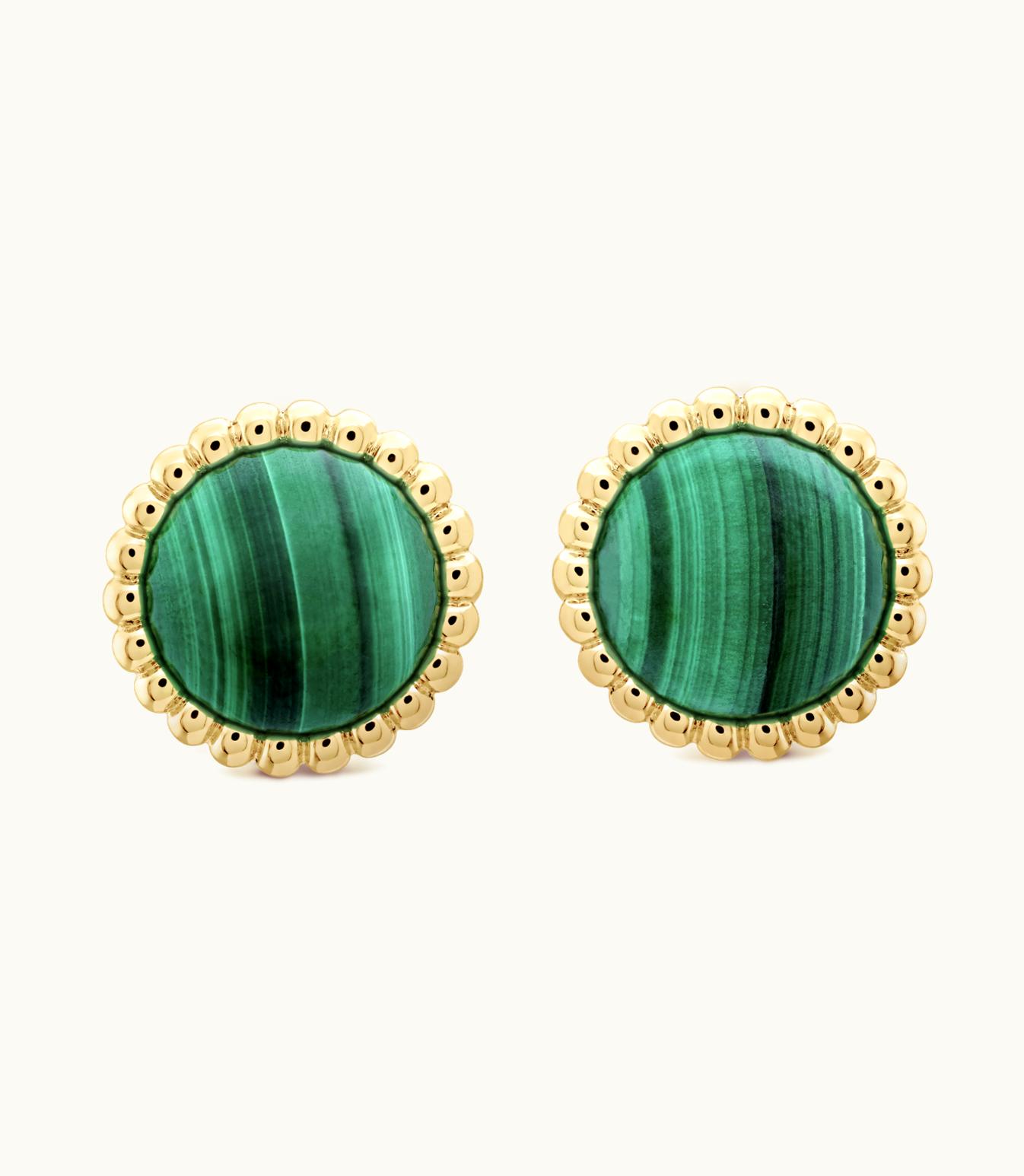 Van Cleef & Arpels Perlée Couleurs Earrings, 18k Yellow Gold, Malachite