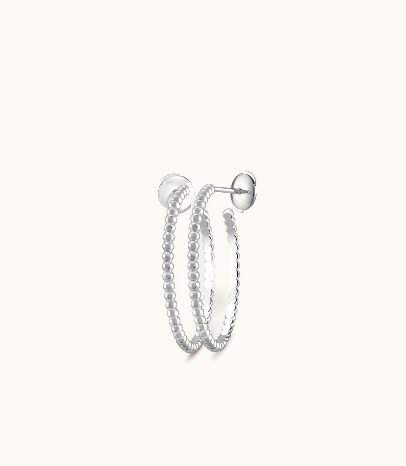 Van Cleef & Arpels Perlée Pearls Of Gold Hoop Earrings, Rhodium Plated 18k White Gold, Small Model