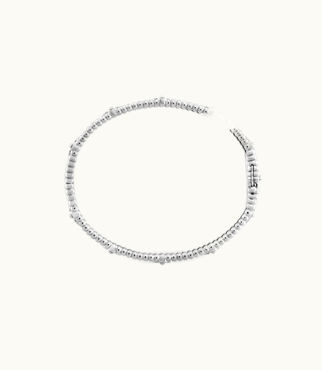 Van Cleef & Arpels Perlée Sweet Clovers Bracelet, Rhodium Plated 18k White Gold, Diamonds, Extra Small Model