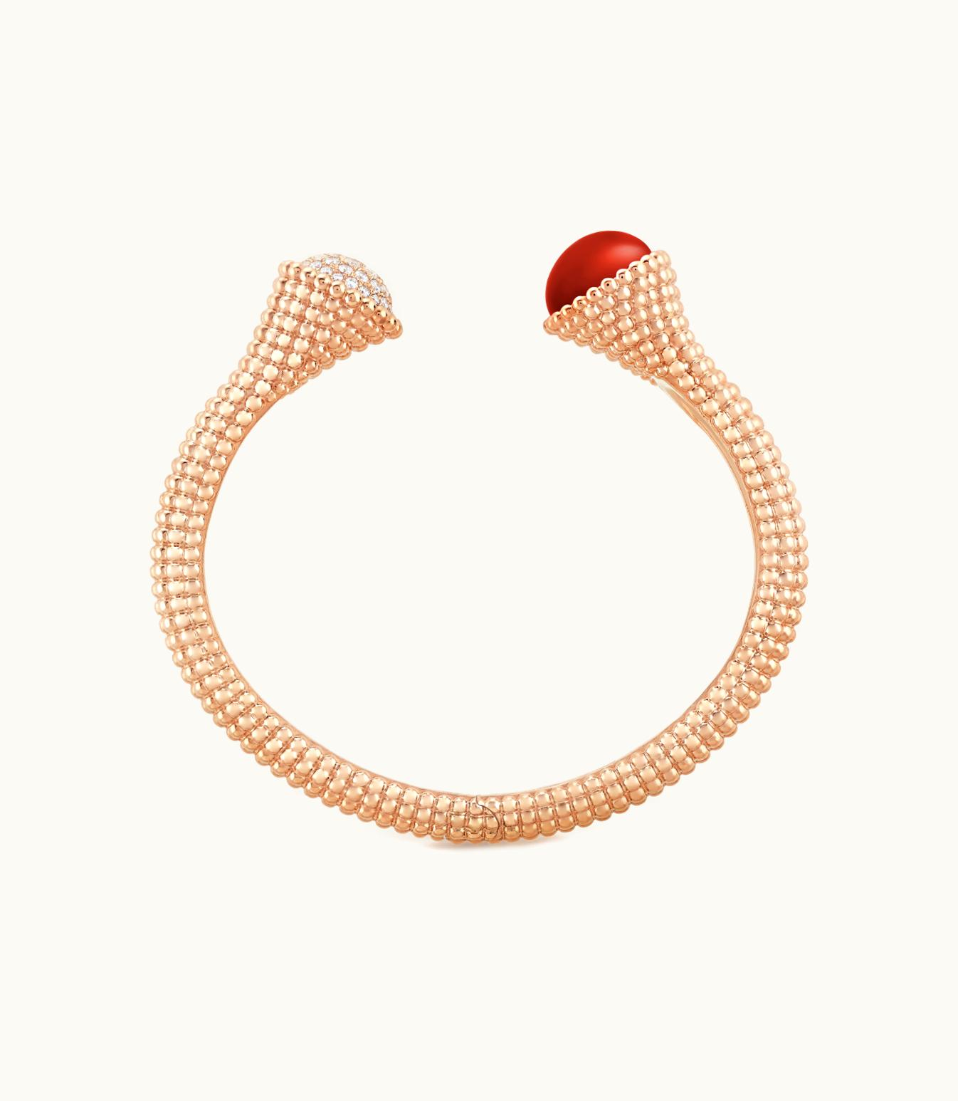 Van Cleef & Arpels Perlée Couleurs Bracelet, 18k Rose Gold, Carnelian, Diamonds, Medium Model