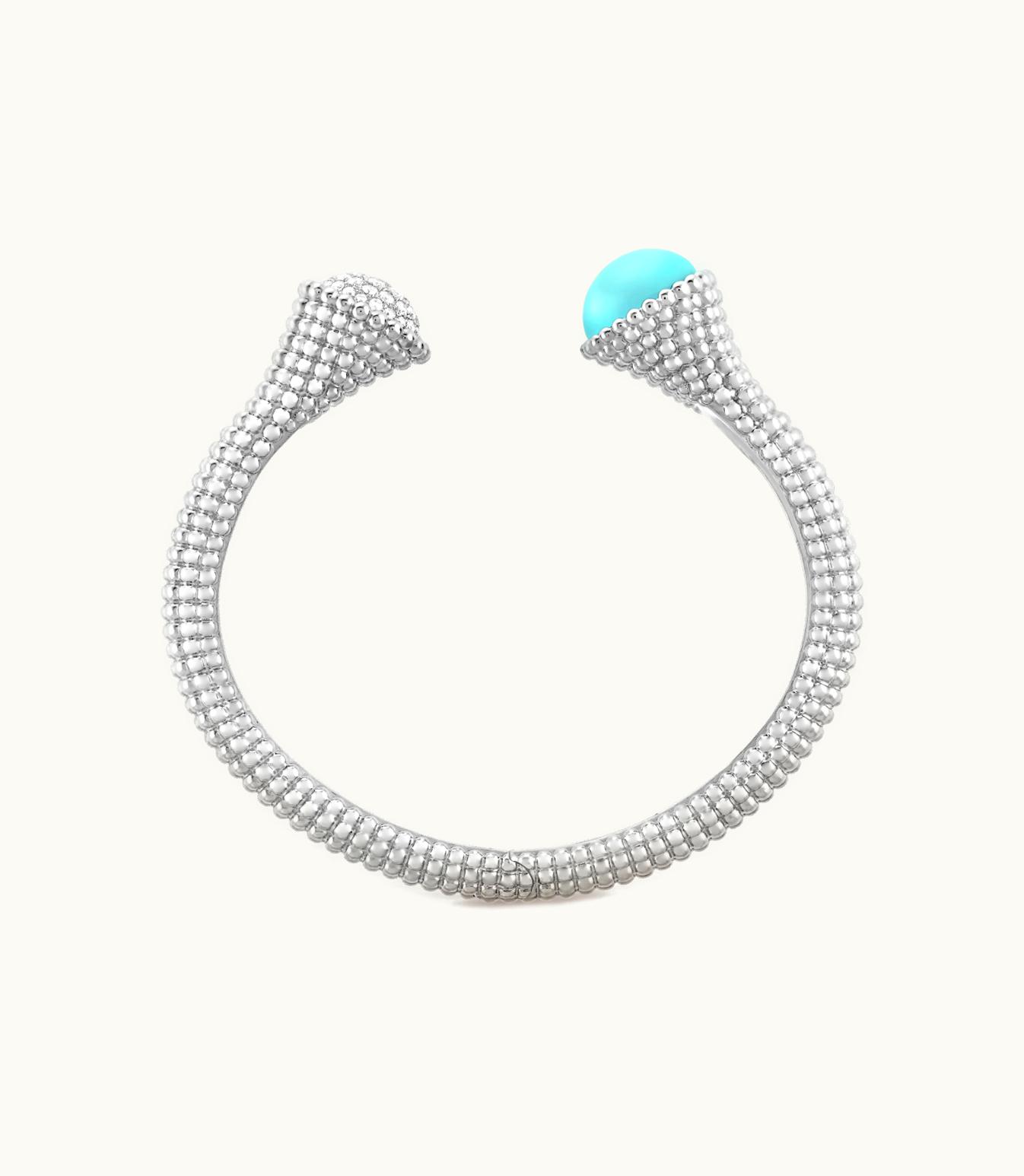 Van Cleef & Arpels Perlée Couleurs Bracelet, Rhodium Plated 18k White Gold, Turquoise, Diamonds, Medium Model