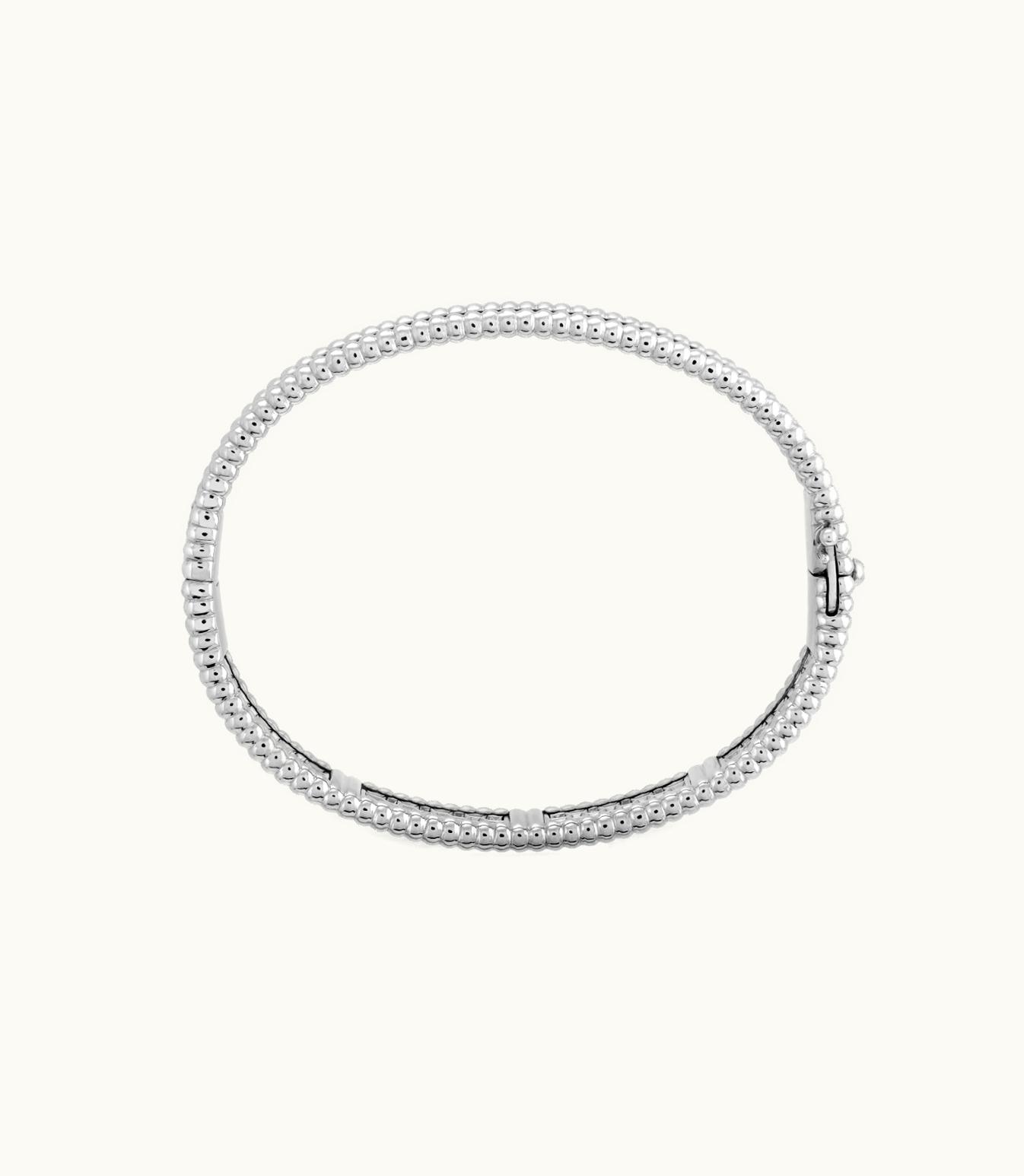Van Cleef & Arpels Perlée Diamonds Bracelet, 3 Rows, Rhodium Plated 18k White Gold, Diamonds, Small Model