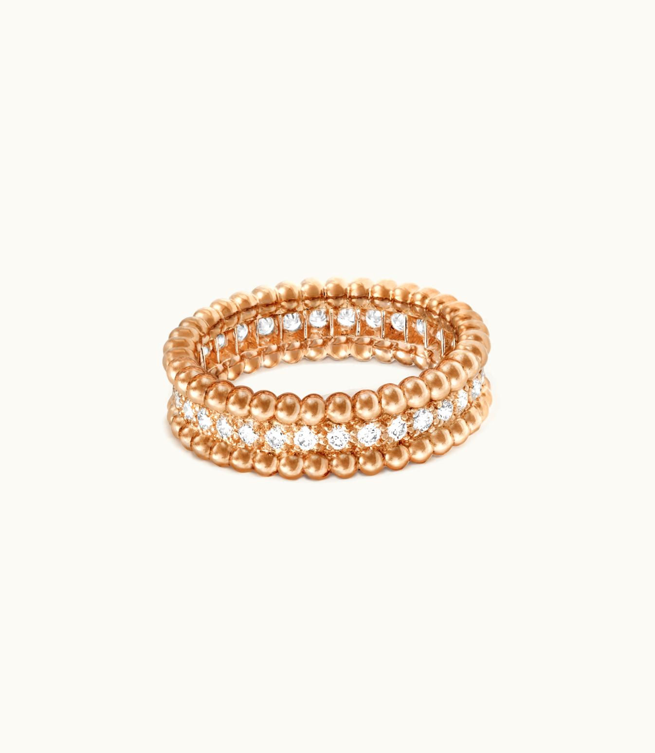 Van Cleef & Arpels Perlée Diamonds Ring, 1 Row, 18k Rose Gold, Diamonds