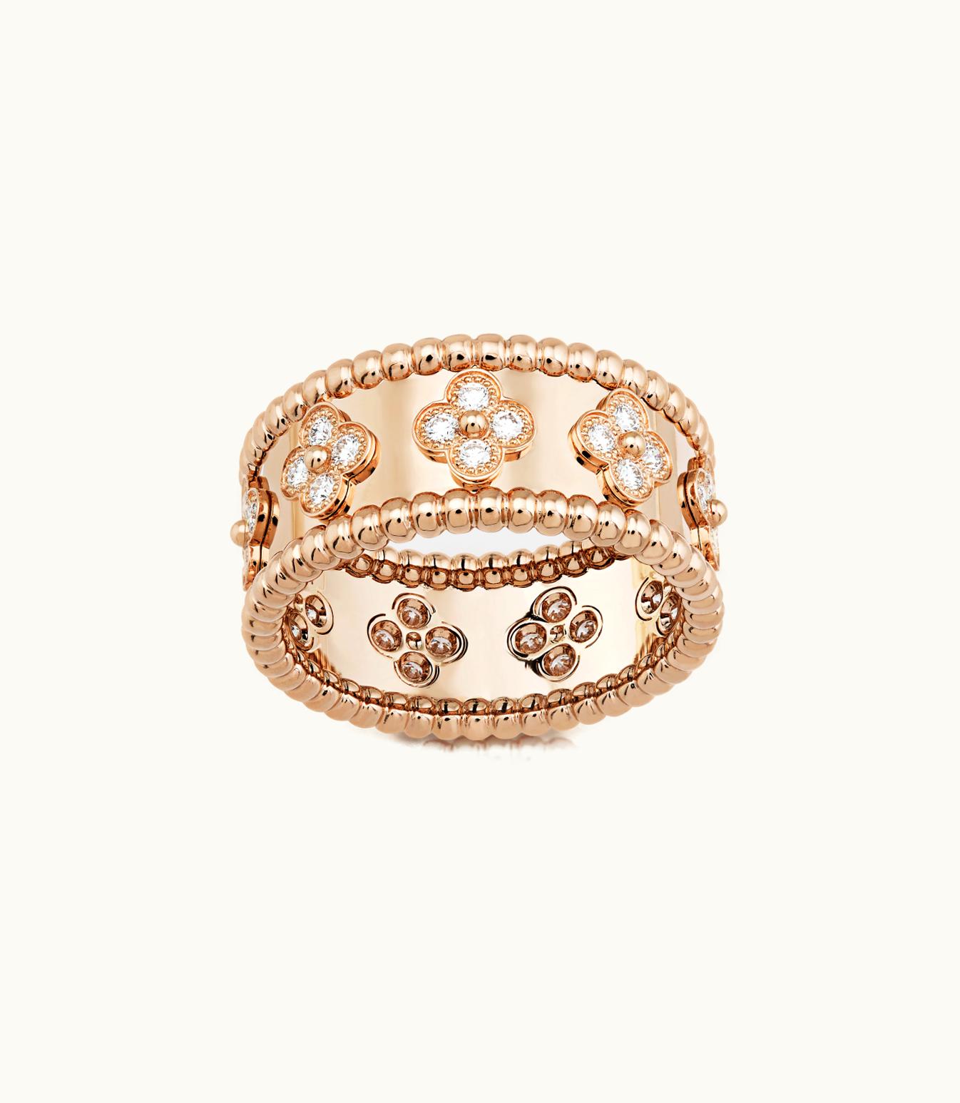 Van Cleef & Arpels Perlée Clovers Ring, 18k Rose Gold, Diamonds, Small Model