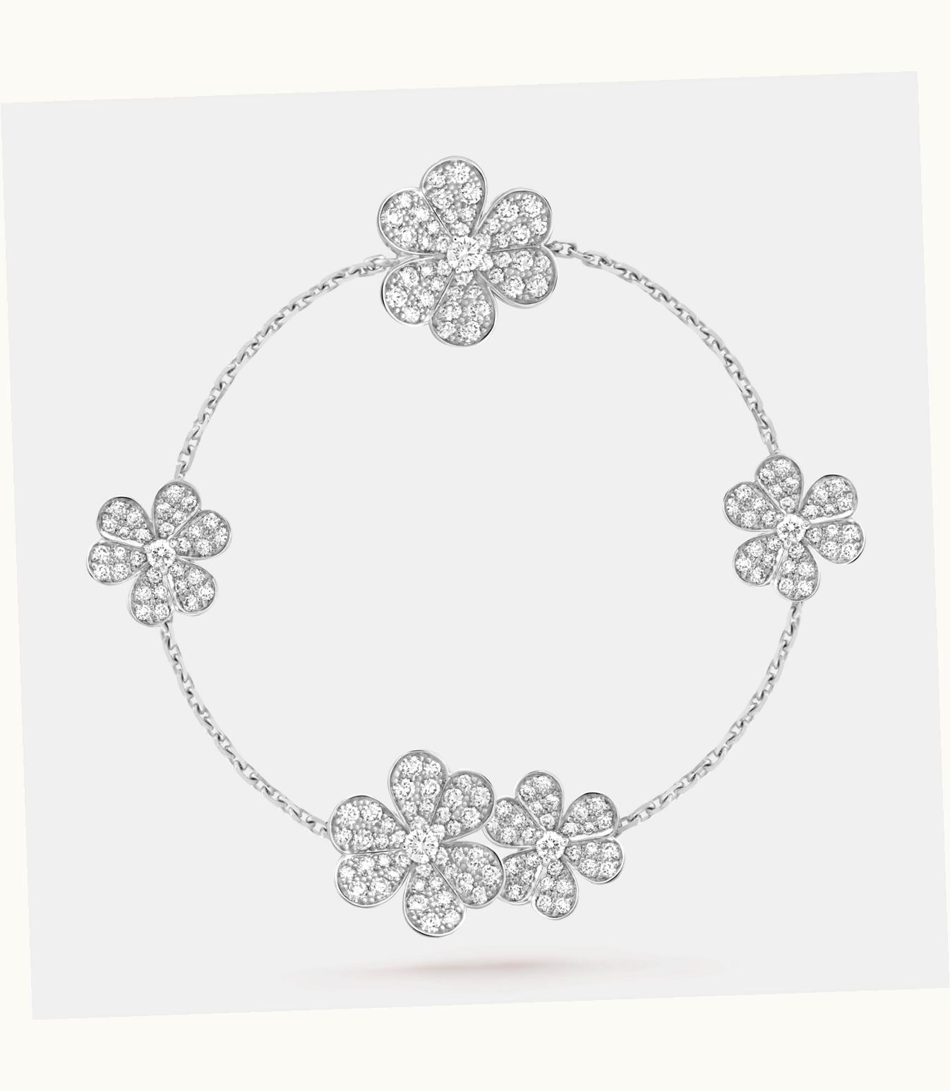 Van Cleef & Arpels Frivole Bracelet, 5 Flowers, Rhodium Plated 18k White Gold, Diamonds