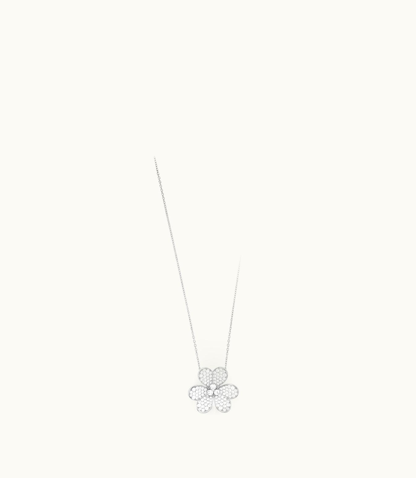 Van Cleef & Arpels Frivole Pendant Clip, Very Large Model, Rhodium Plated 18k White Gold, Diamonds