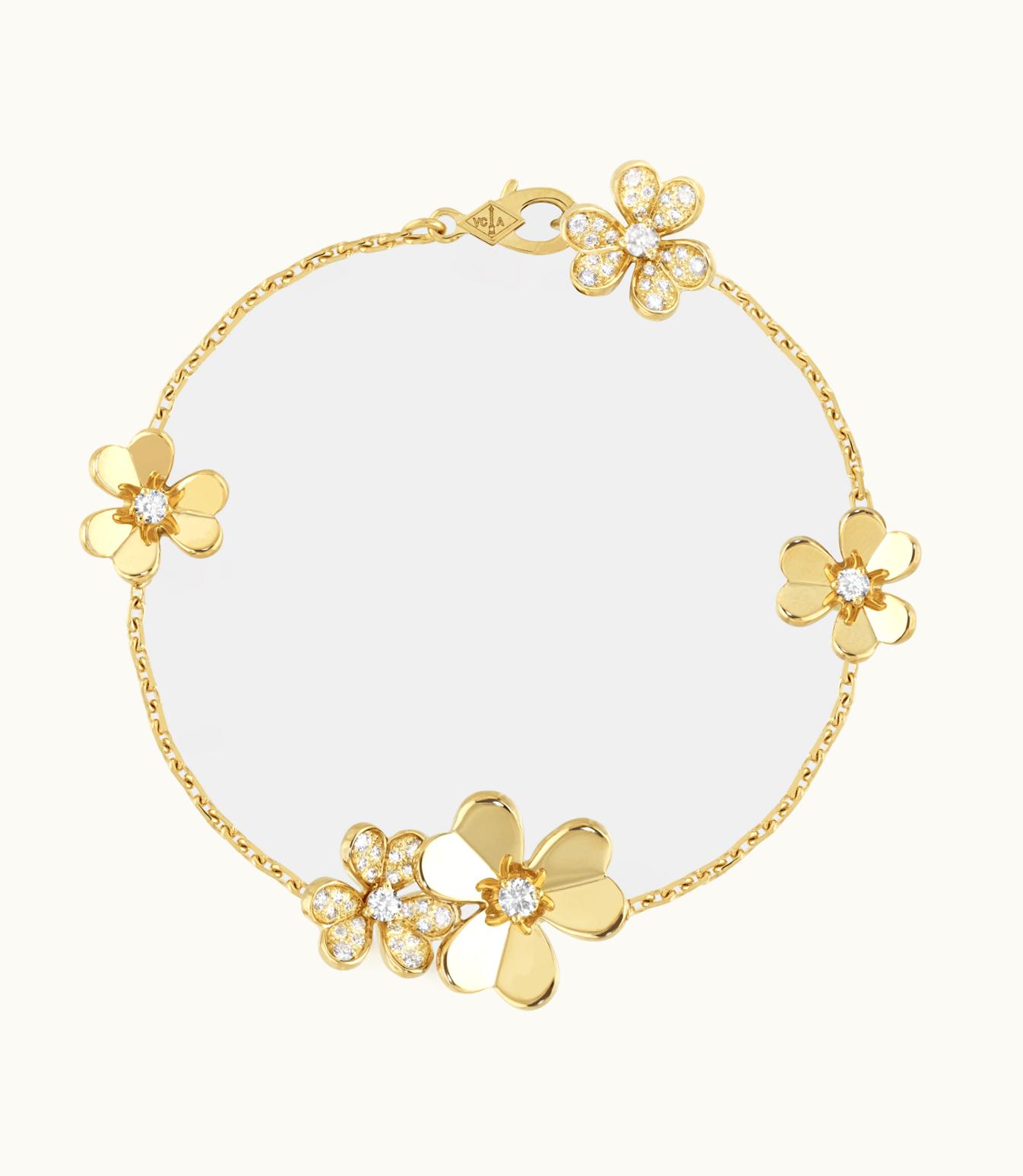 Van Cleef & Arpels Frivole Bracelet, 5 Flowers, 18k Yellow Gold, Diamonds