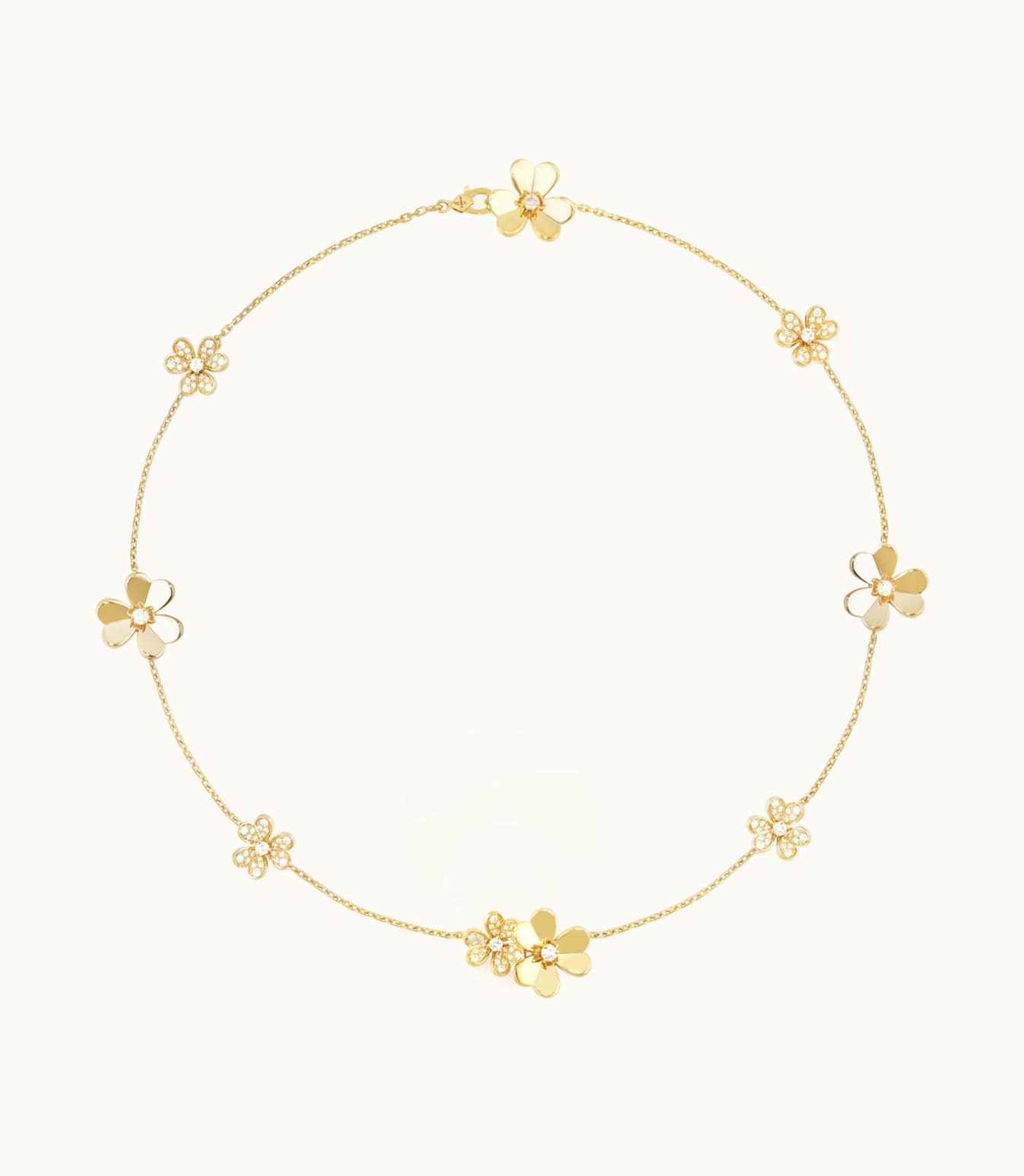 Van Cleef & Arpels Frivole Necklace, 9 Flowers, 18k Yellow Gold, Diamonds VCARP3W600