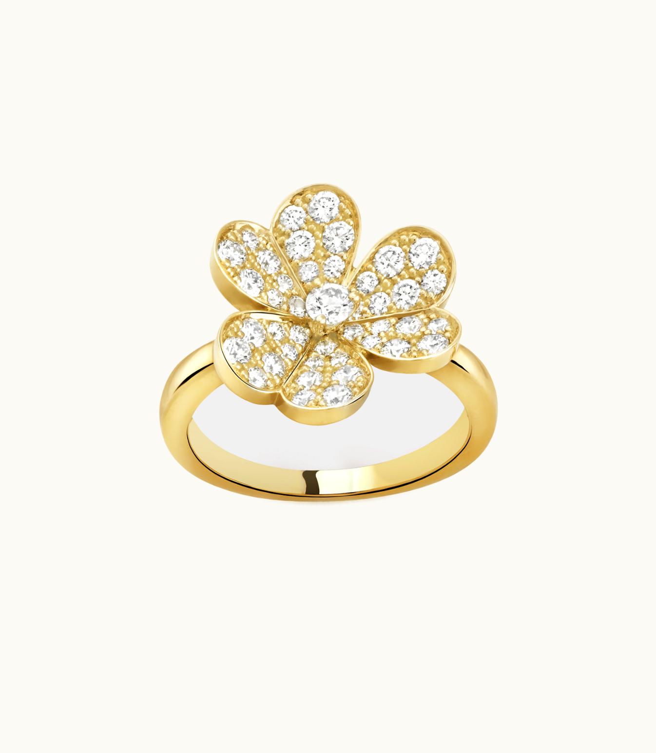 Van Cleef & Arpels Frivole Ring, 1 Flower, Small Model, 18k Yellow Gold, Diamonds