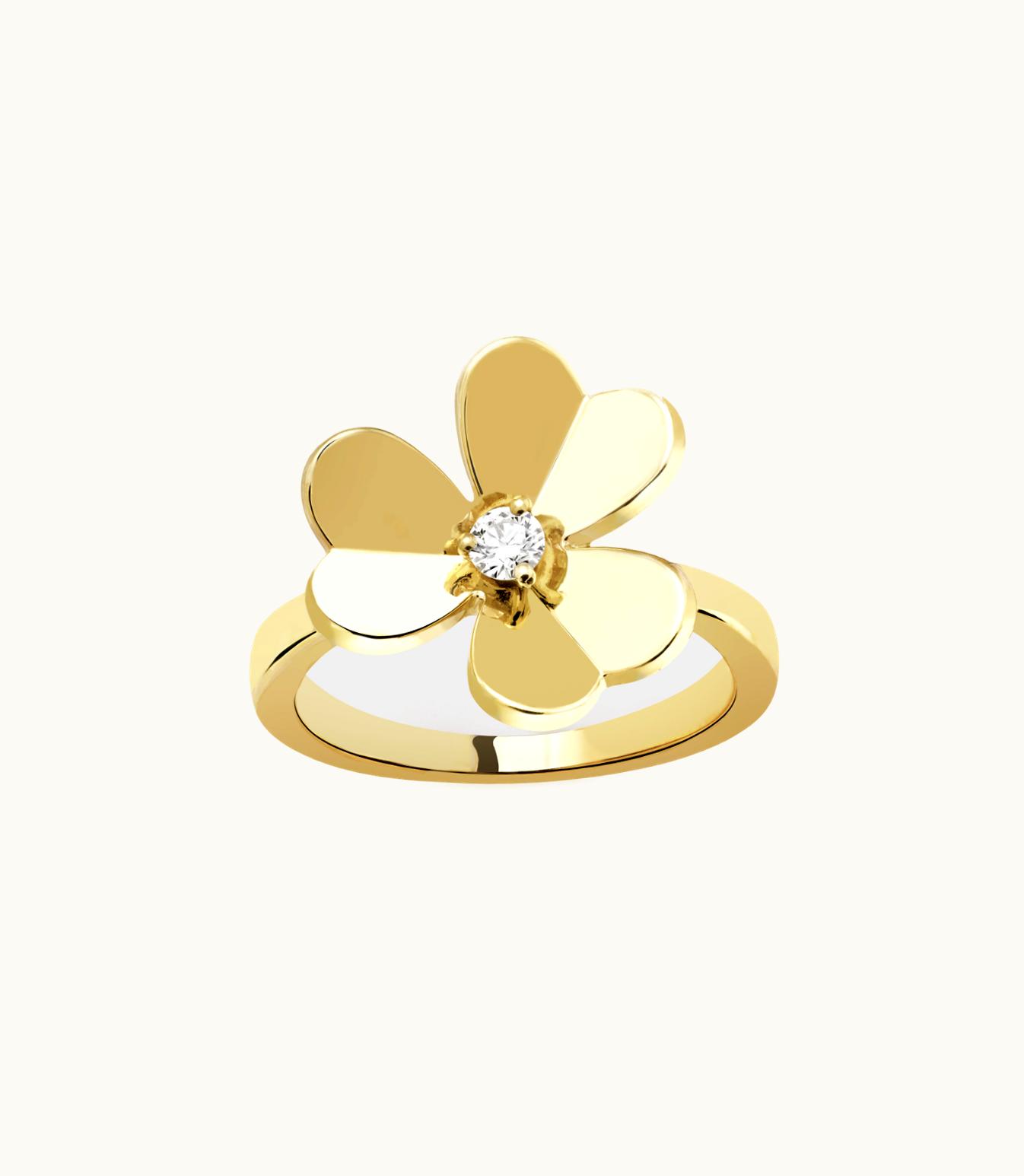 Van Cleef & Arpels Frivole Ring, 1 Flower, Small Model, 18k Yellow Gold, Diamond