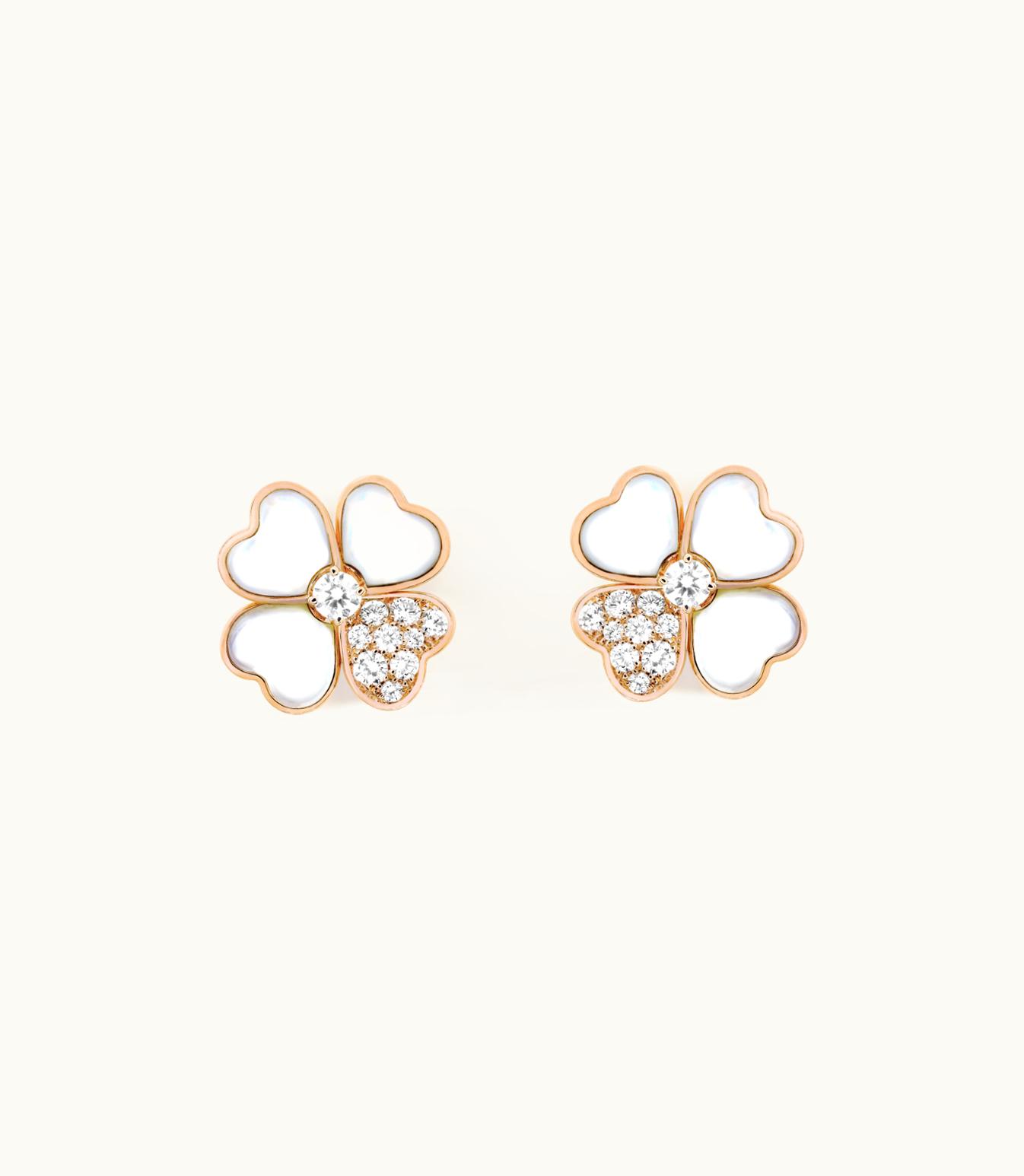 Van Cleef & Arpels Cosmos Earrings, Small Model, 18k Rose Gold, White Mother-of-pearl, Diamonds