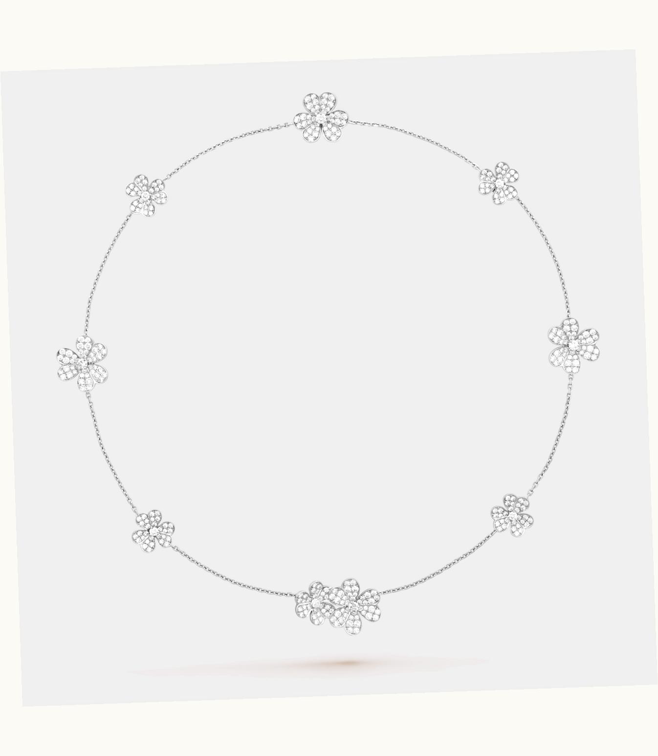 Van Cleef & Arpels Frivole Necklace, 9 Flowers, Rhodium Plated 18k White Gold, Diamonds