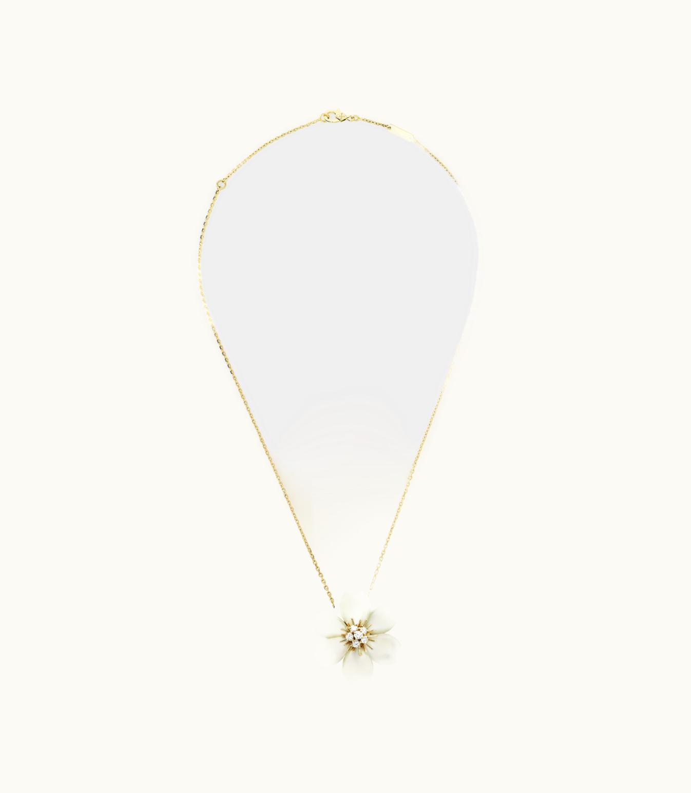 Van Cleef & Arpels Rose De Noël Clip Pendant, Small Model, 18k Yellow Gold, White Mother-of-pearl, Diamonds
