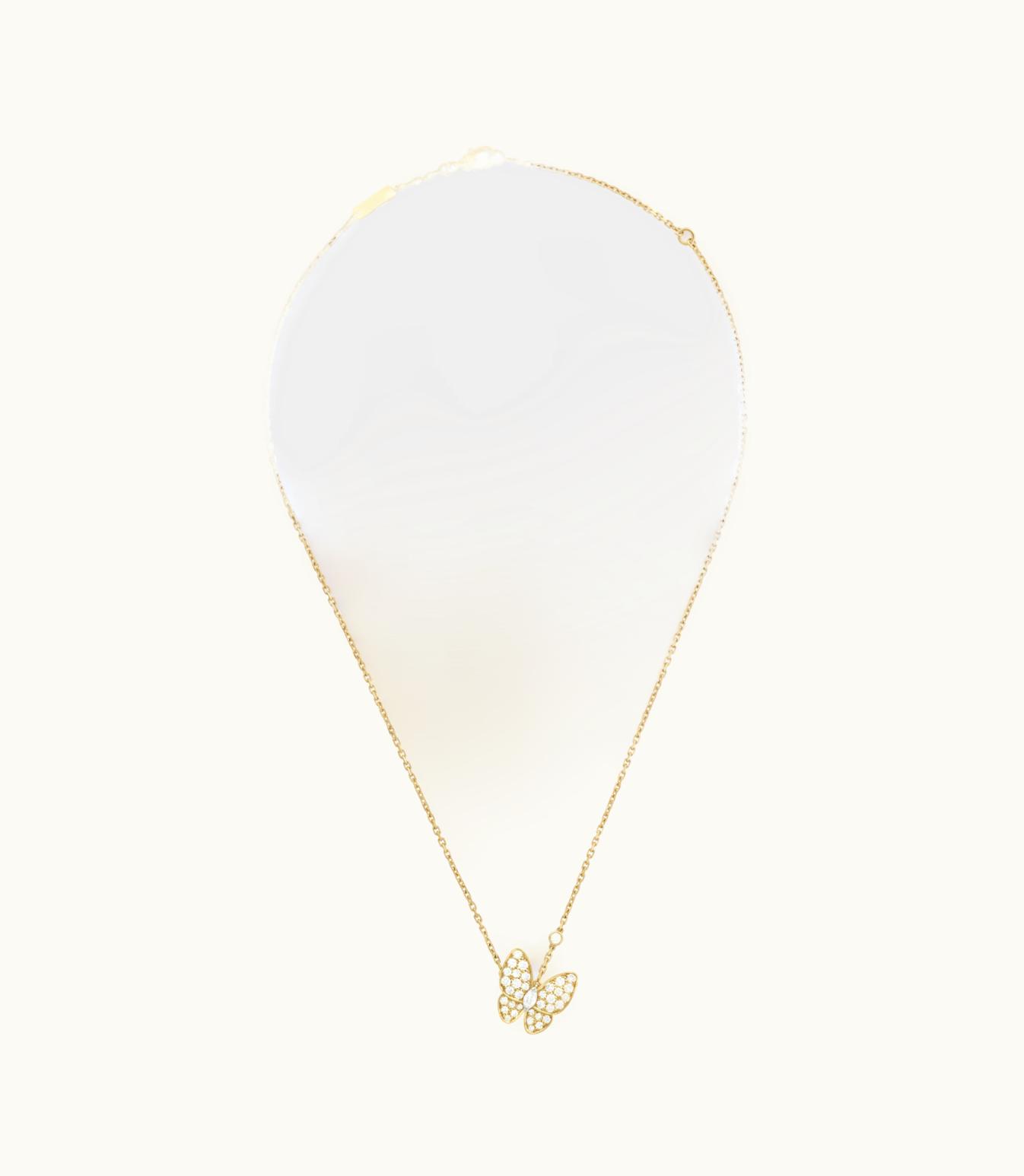 Van Cleef & Arpels Two Butterfly Pendant, 18k Yellow Gold, Rhodium Plated 18k White Gold, Diamonds