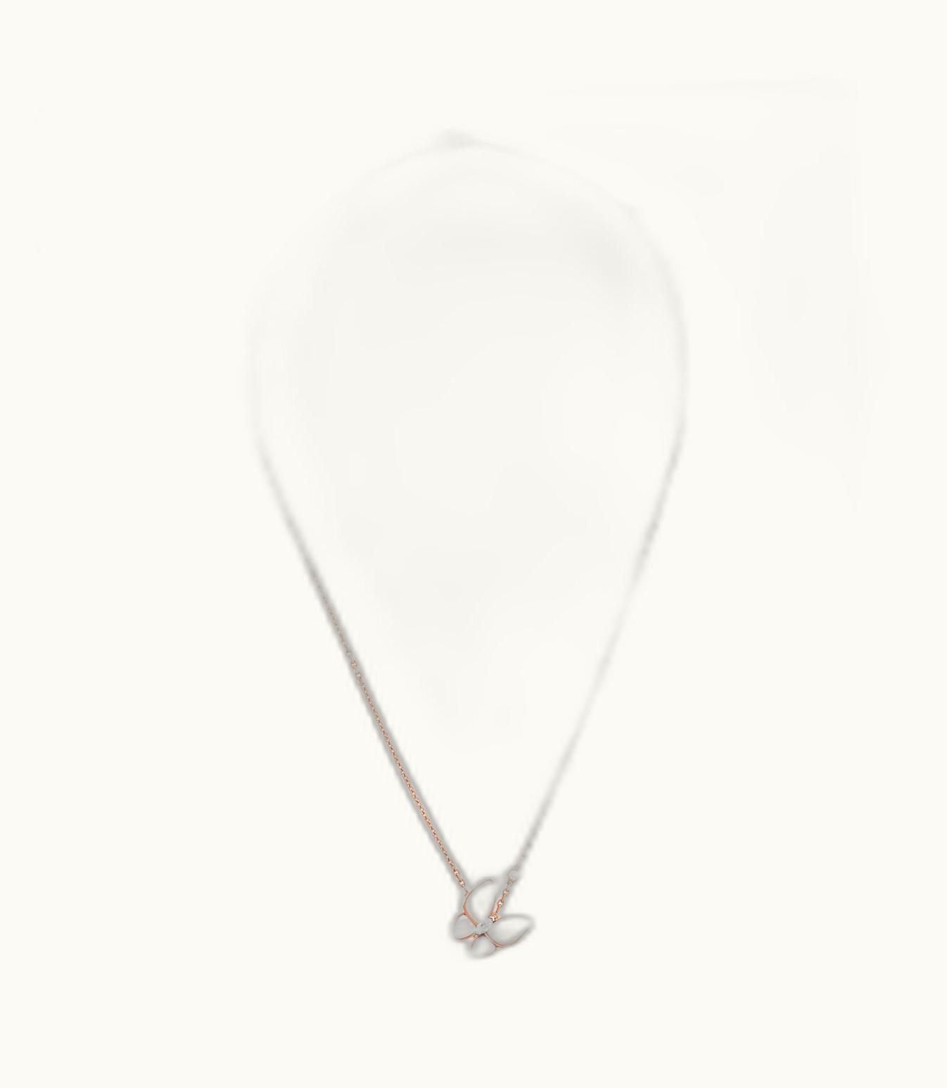 Van Cleef & Arpels Two Butterfly Pendant, 18k Rose Gold, Rhodium Plated 18k White Gold, White Mother-of-pearl, Diamonds