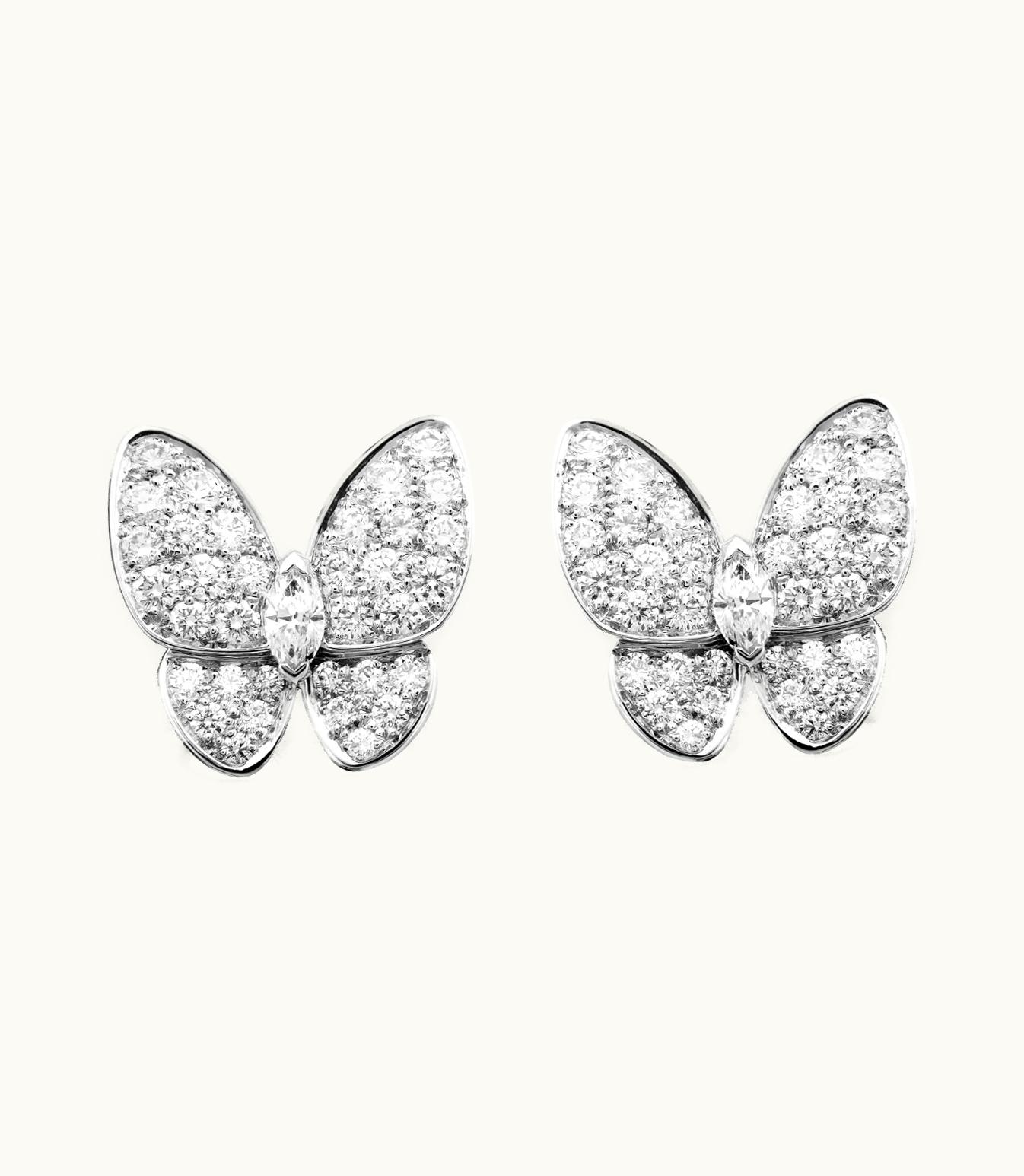 Van Cleef & Arpels Two Butterfly Earrings, Rhodium Plated 18k White Gold, Diamonds