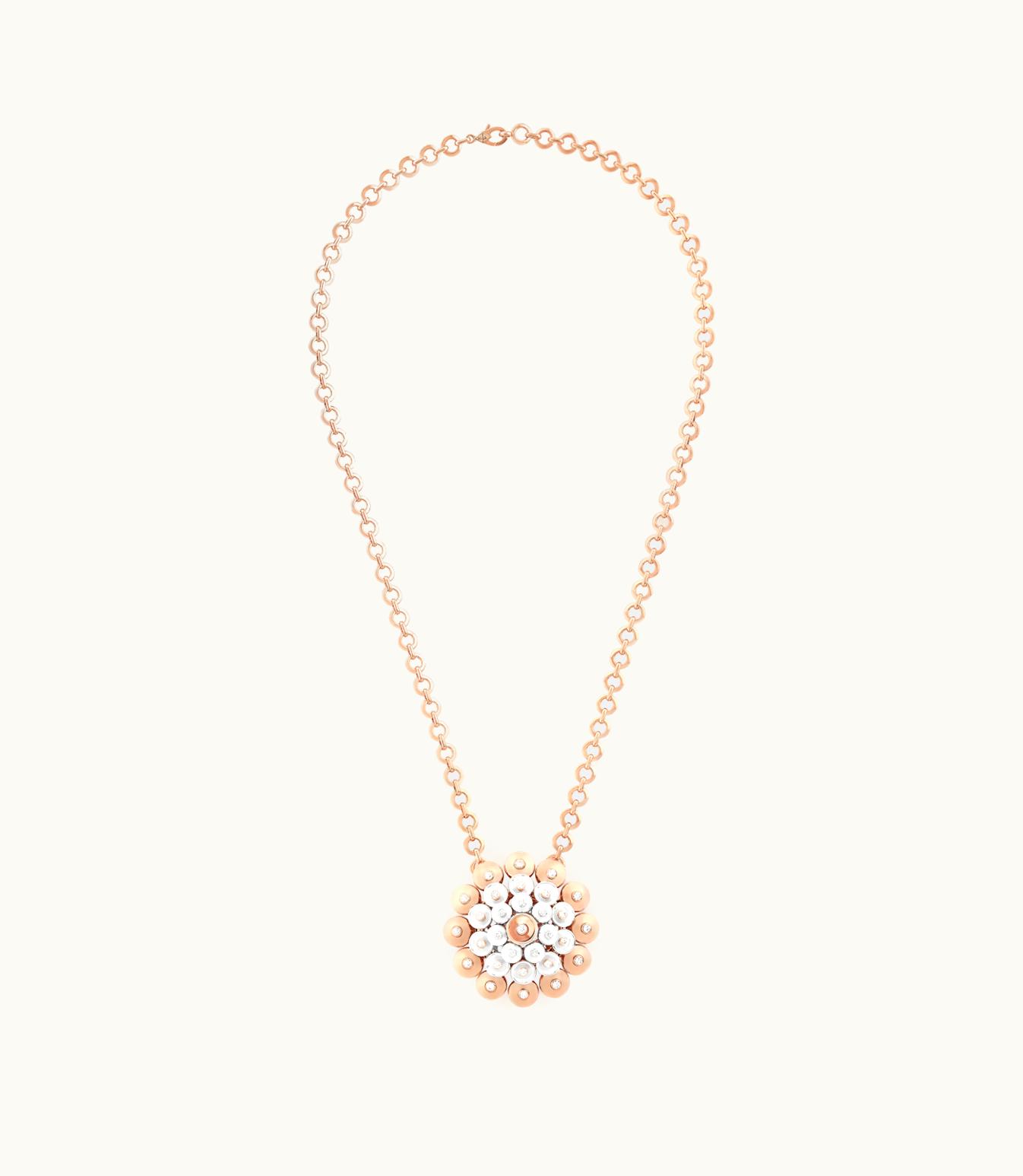 Van Cleef & Arpels Bouton D'or Pendant, 18k Rose Gold, Rhodium Plated 18k White Gold and Diamonds