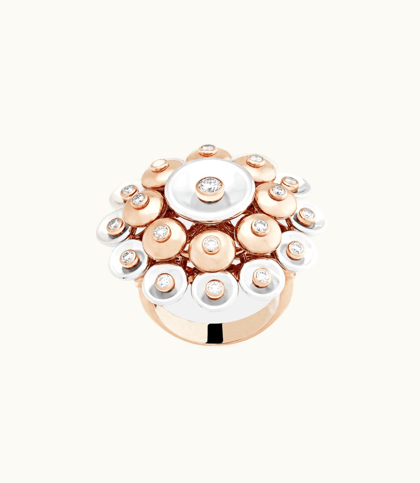 Van Cleef & Arpels Bouton D'or Ring, 18k Rose Gold, Rhodium Plated 18k White Gold and Diamonds