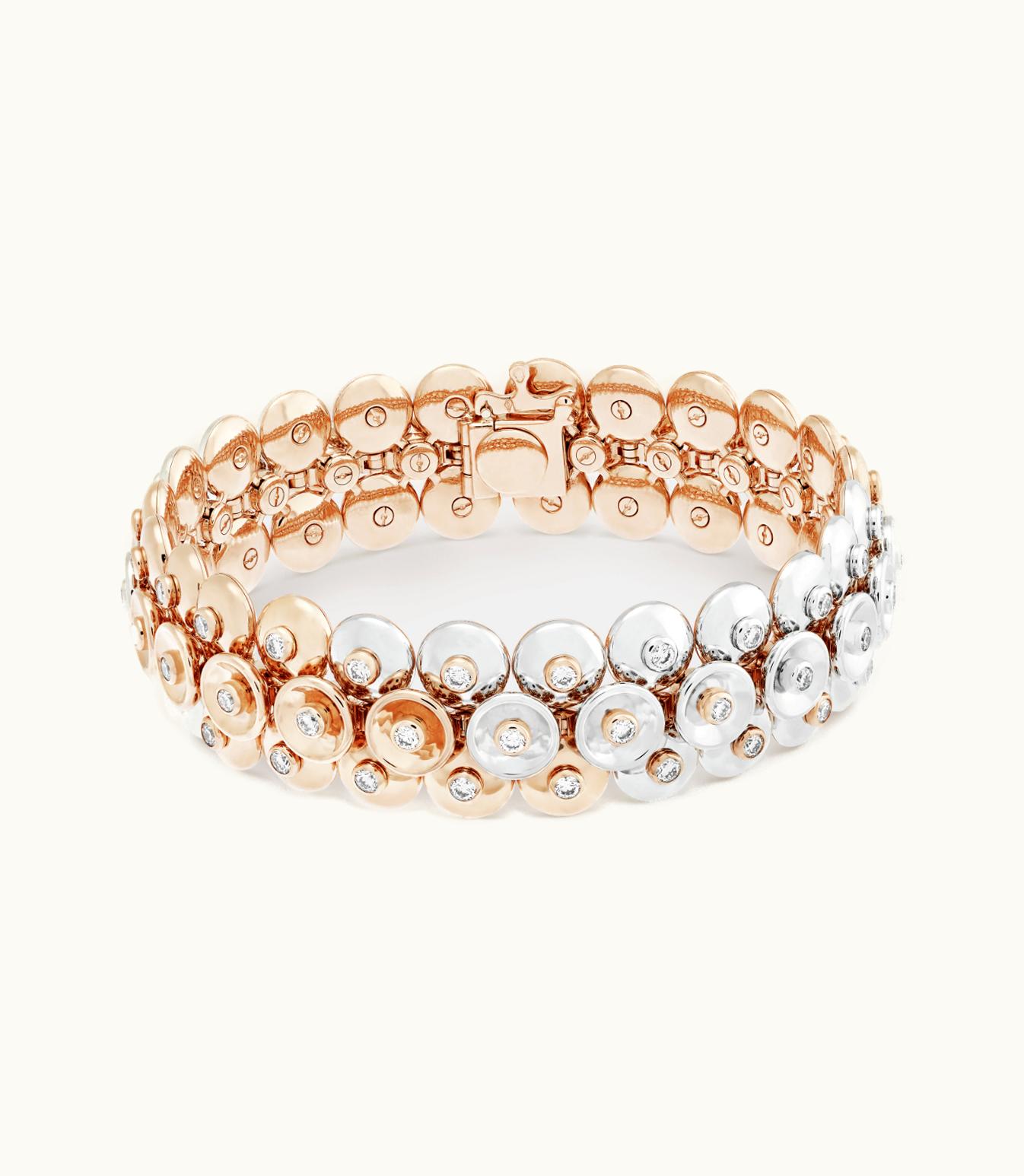 Van Cleef & Arpels Bouton D'or Bracelet, Medium Model, 18k Rose Gold, Rhodium Plated 18k White Gold and Diamonds