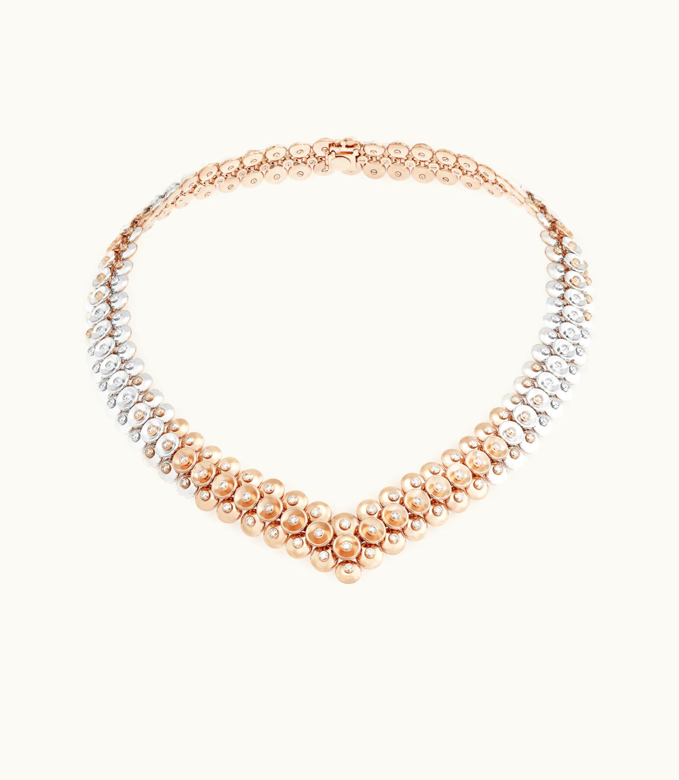 Van Cleef & Arpels Bouton D'or Necklace, 18k Rose Gold, Rhodium Plated 18k White Gold and Diamonds