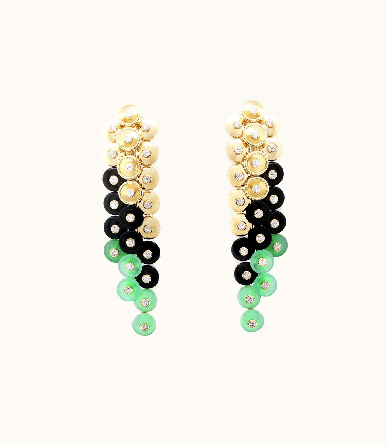 Van Cleef & Arpels Bouton D'or Earrings, 18k Yellow Gold, Chrysoprase, Onyx, Diamonds