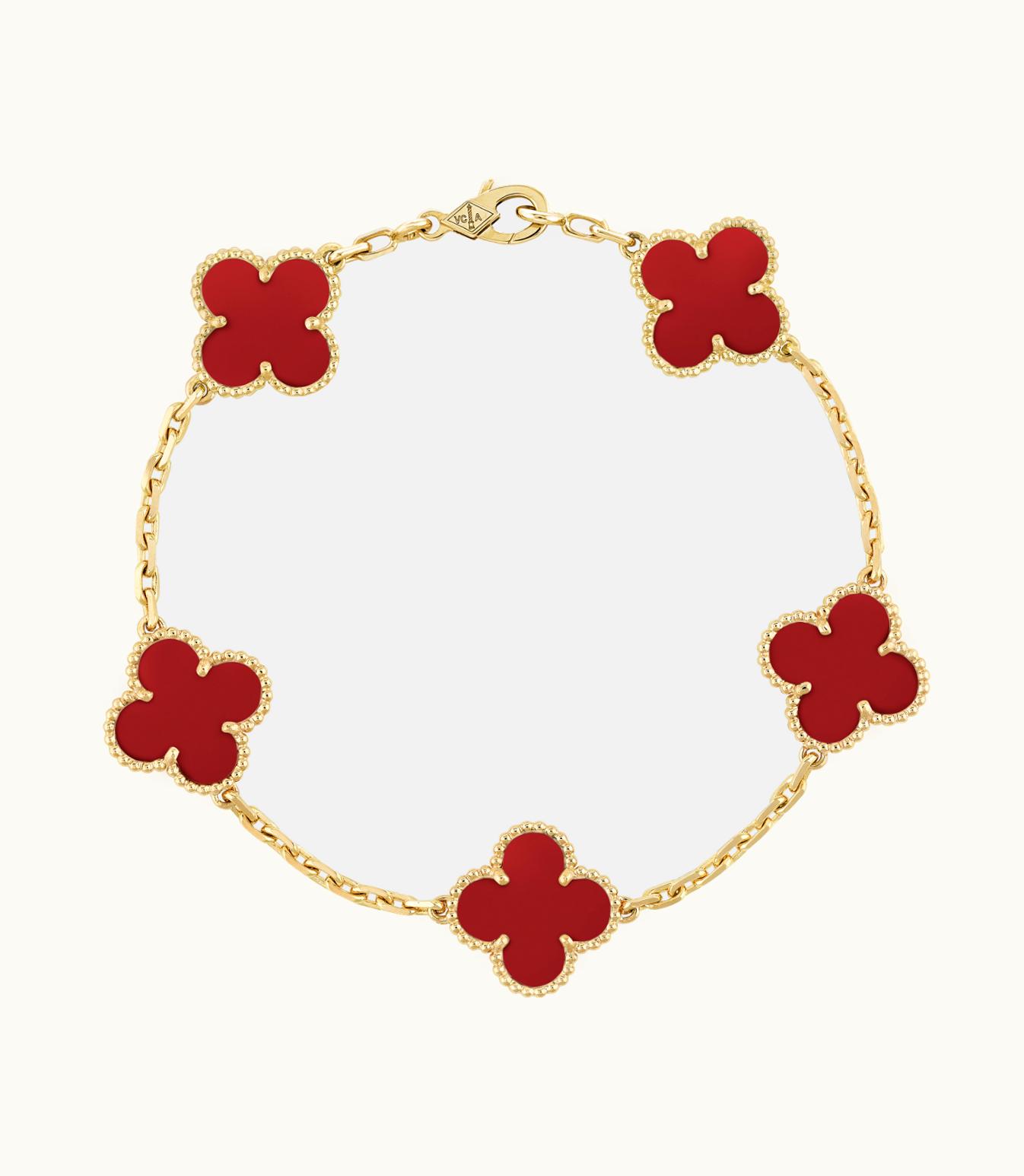 Van Cleef & Arpels Vintage Alhambra Bracelet, 5 Motifs, 18k Yellow Gold, Carnelian