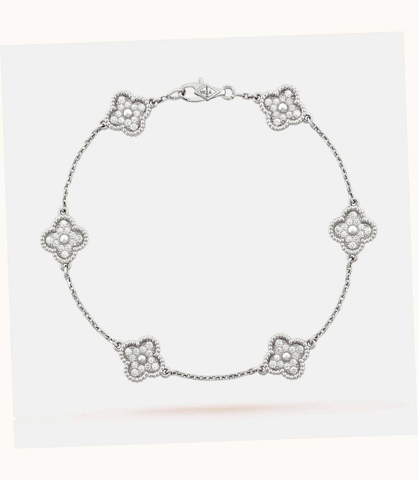 Van Cleef & Arpels Sweet Alhambra Bracelet, 6 Motifs, Rhodium Plated 18k White Gold, Diamonds