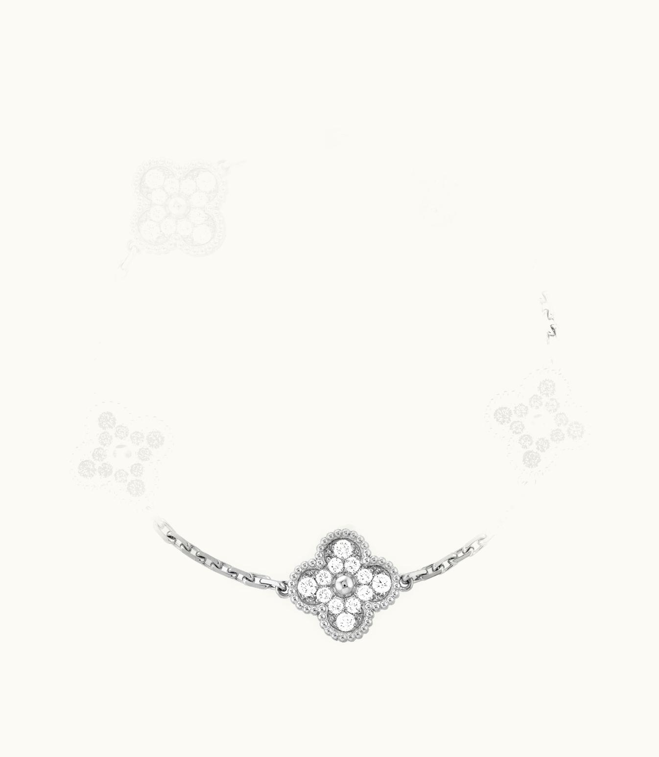 Van Cleef & Arpels Vintage Alhambra Bracelet, 5 Motifs, Rhodium Plated 18k White Gold, Diamonds