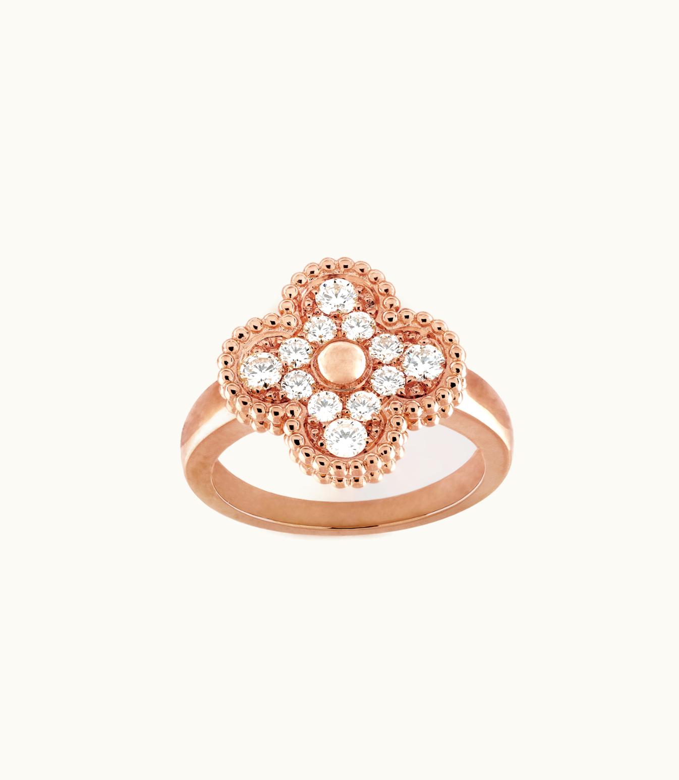 Van Cleef & Arpels Vintage Alhambra Ring, 18k Rose Gold, Diamonds