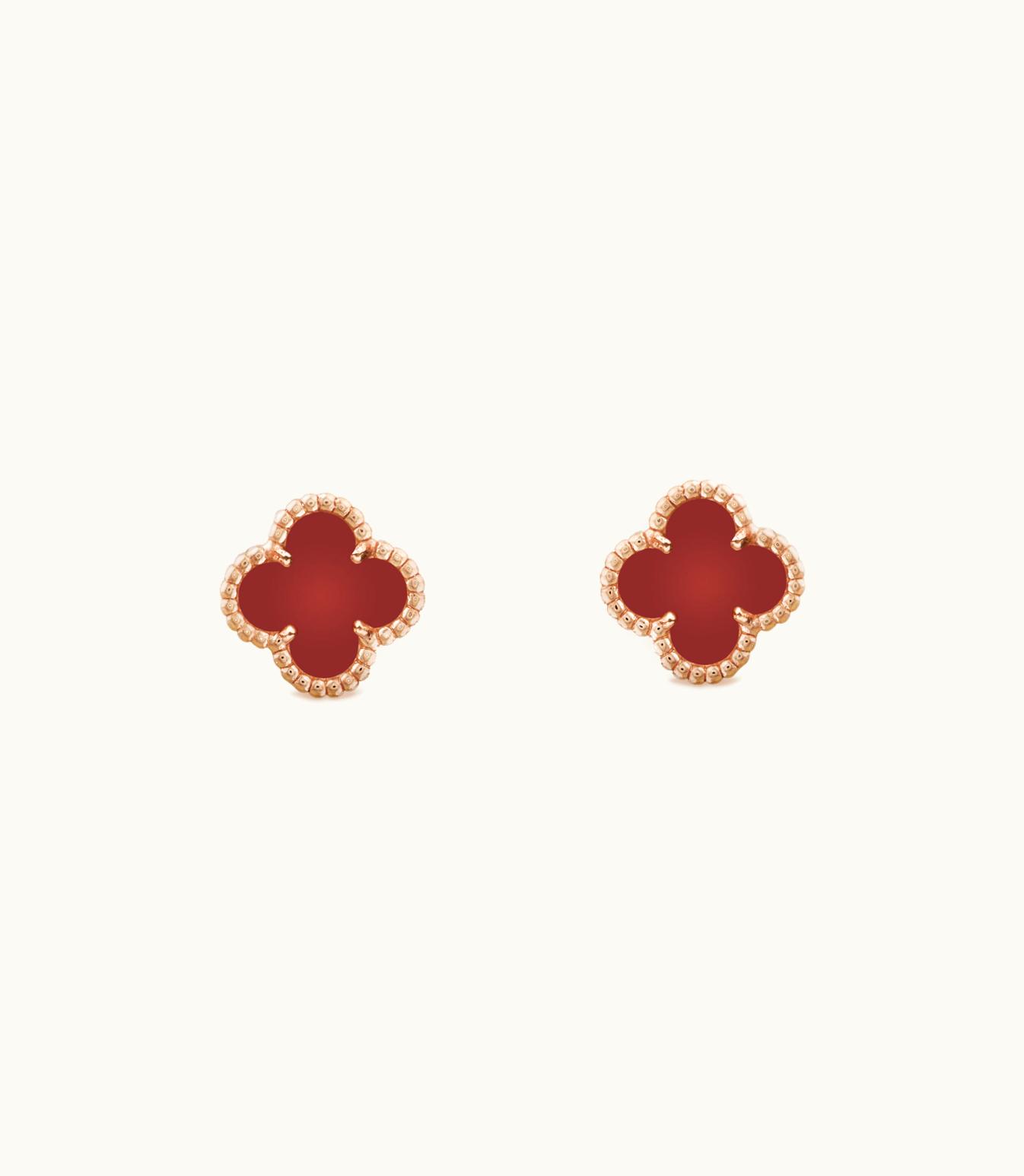 Van Cleef & Arpels Sweet Alhambra Earstuds, 18k Rose Gold, Carnelian