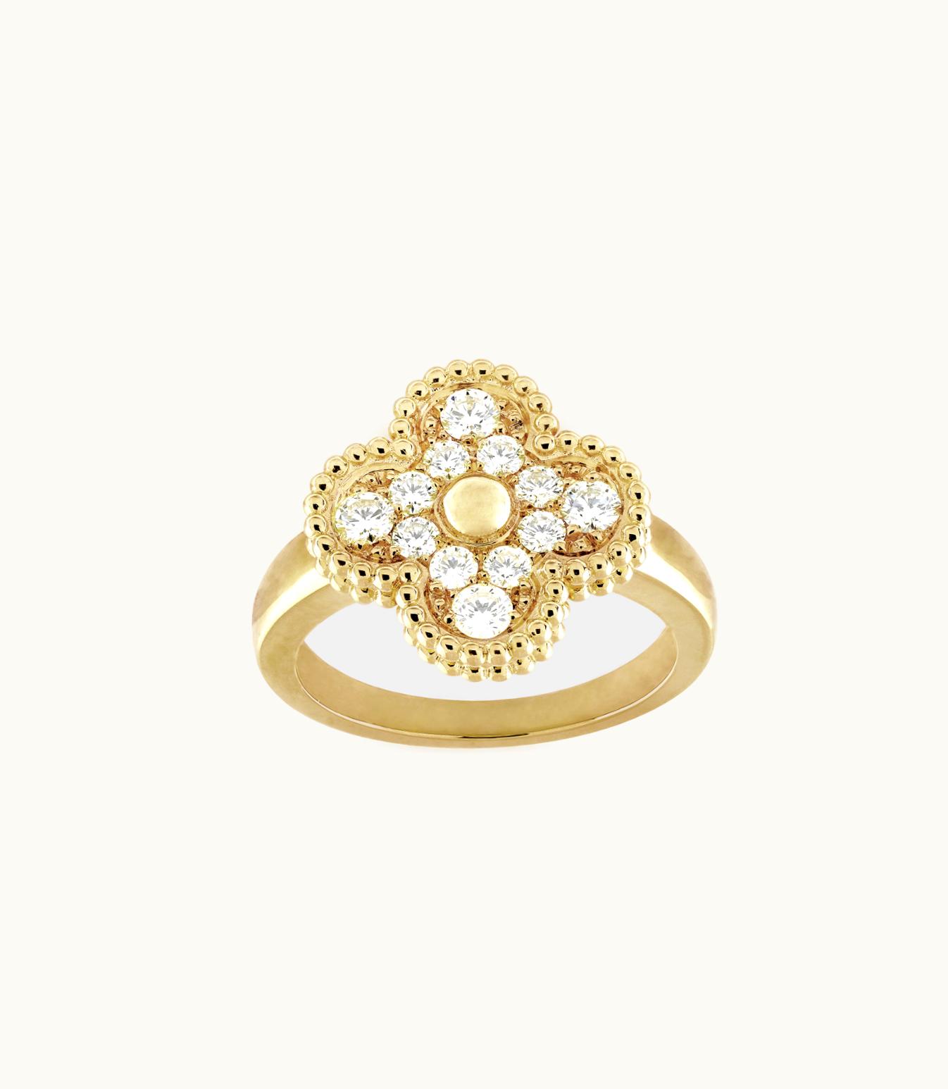 Van Cleef & Arpels Vintage Alhambra Ring, 18k Yellow Gold, Diamonds