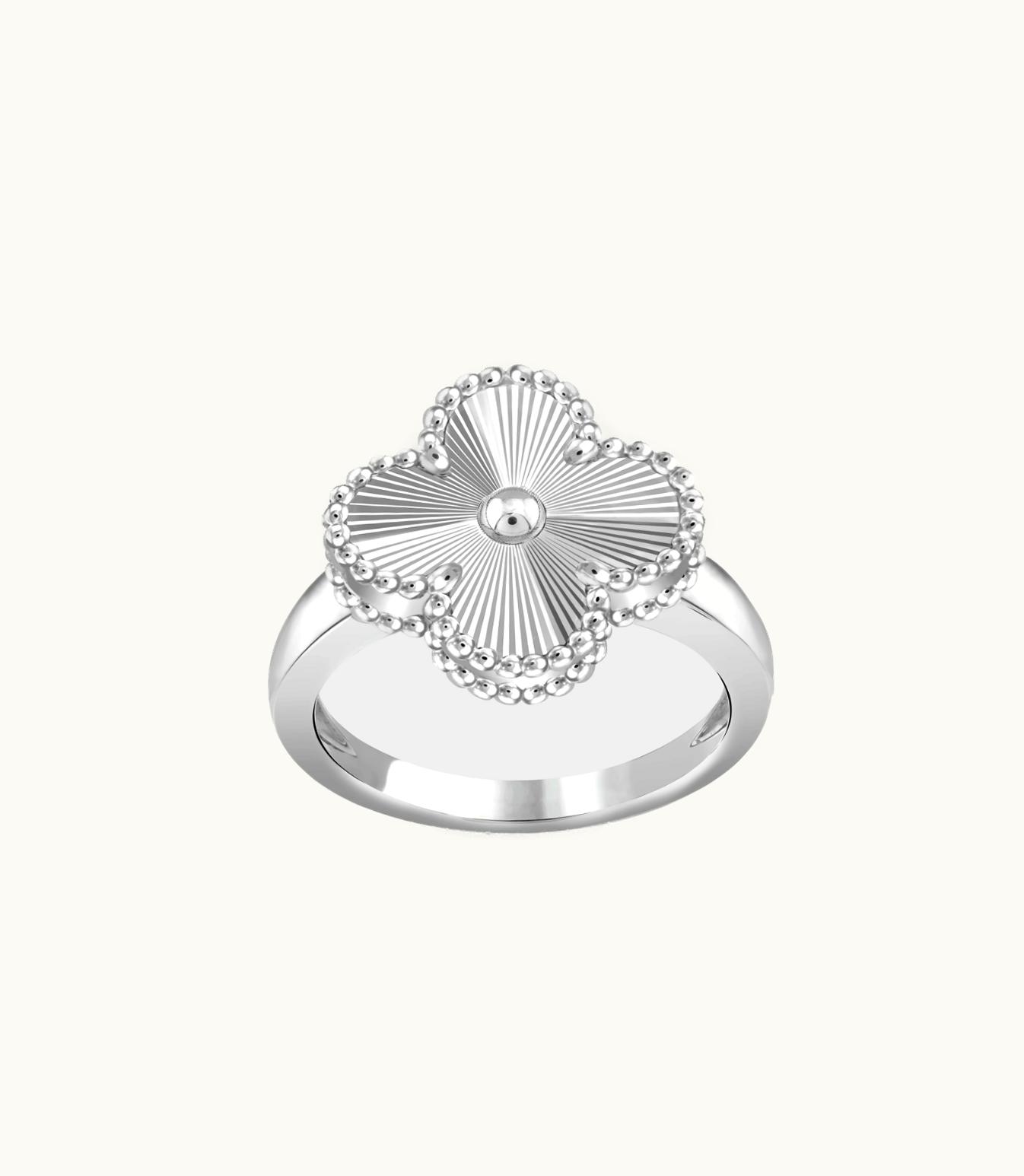 Van Cleef & Arpels Vintage Alhambra Ring, Guilloch‚àö¬© Rhodium Plated 18k White Gold