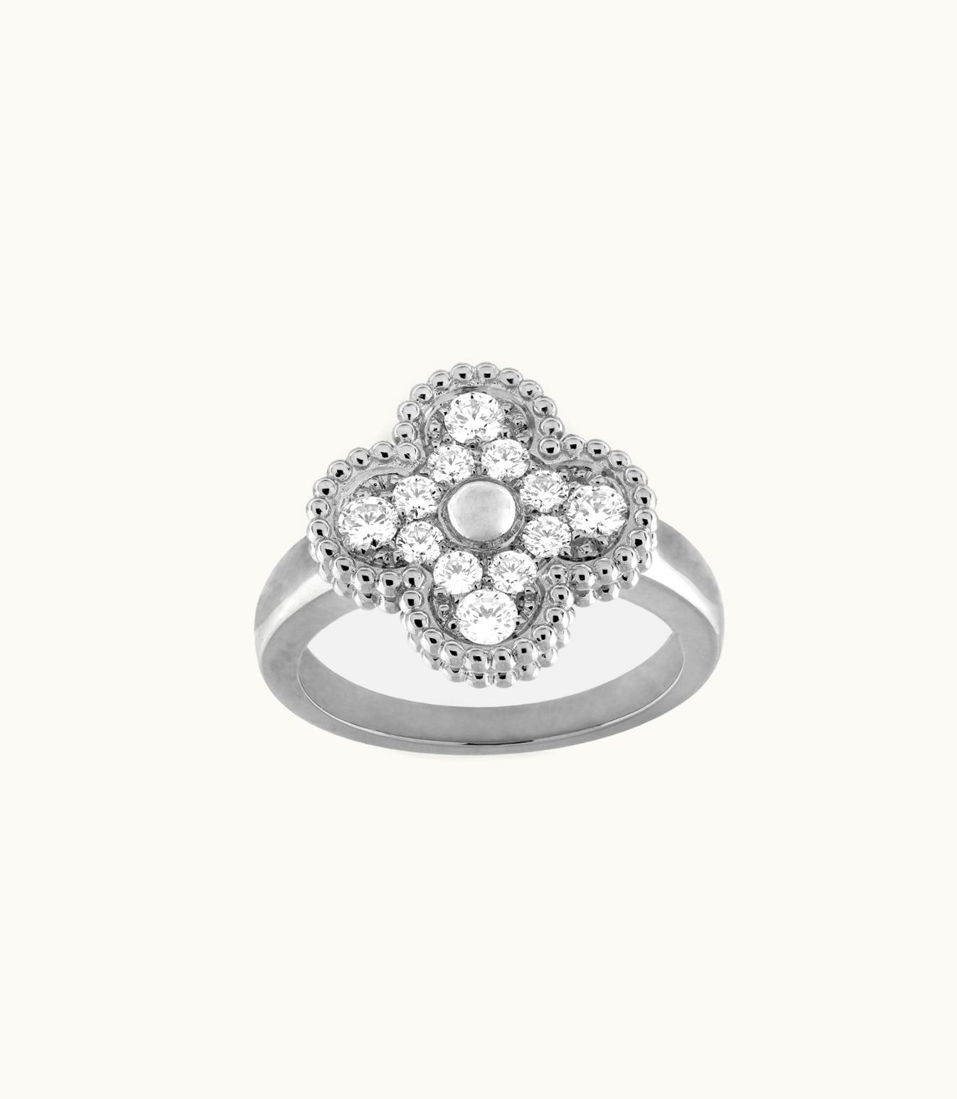 Van Cleef & Arpels Vintage Alhambra Ring, Rhodium Plated 18k White Gold, Diamonds