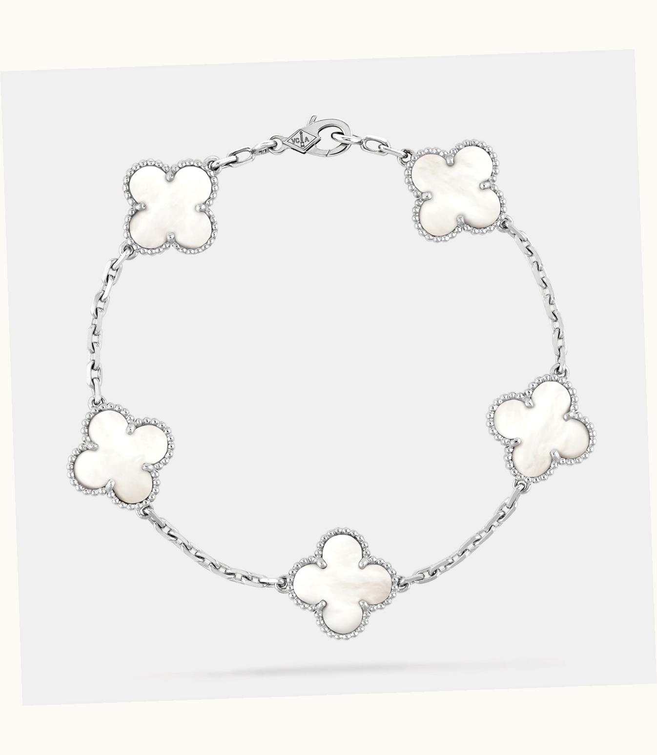 Van Cleef & Arpels Vintage Alhambra Bracelet, 5 Motifs, Rhodium Plated 18k White Gold, White Mother-of-pearl