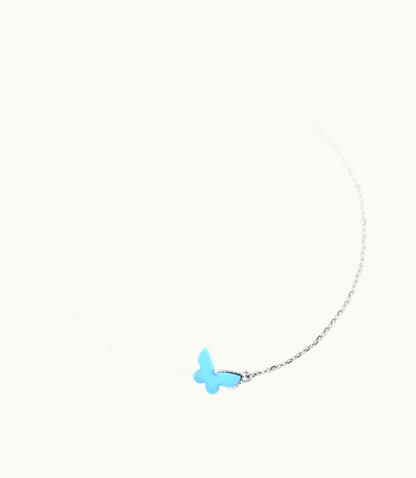 Van Cleef & Arpels Sweet Alhambra Butterfly Bracelet, Rhodium Plated 18k White Gold, Turquoise